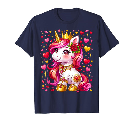 Cute Unicorn Heart Valentines Day Girls Kids Valentine T-Shirt