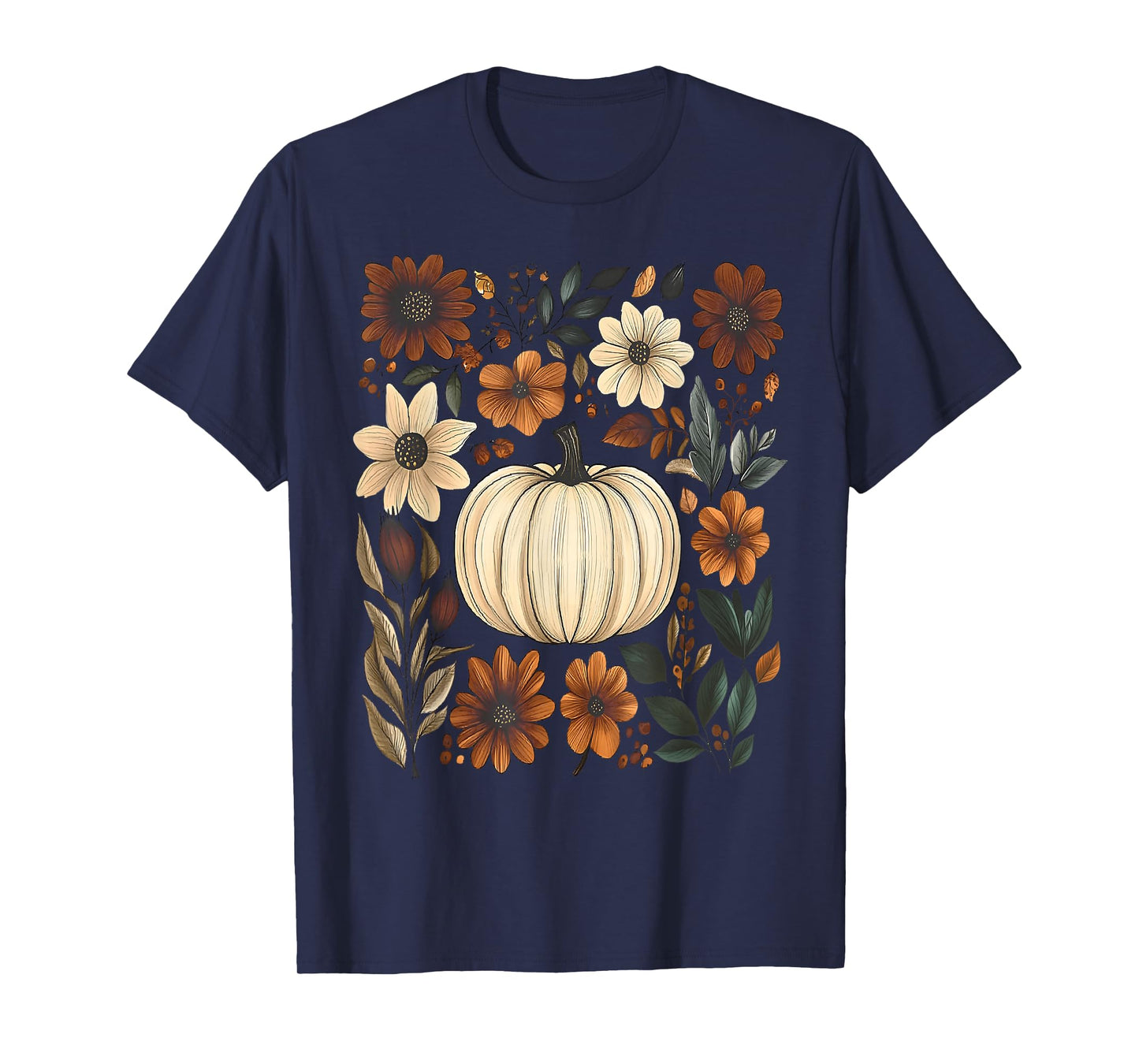 Pumpkin Season Wildflower Thanksgiving Autumn Fall Leaves T-Shirt