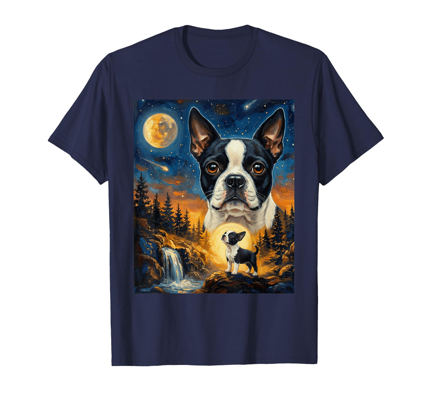 Boston Terrier Howling to The Moon Vintage Dog T-Shirt