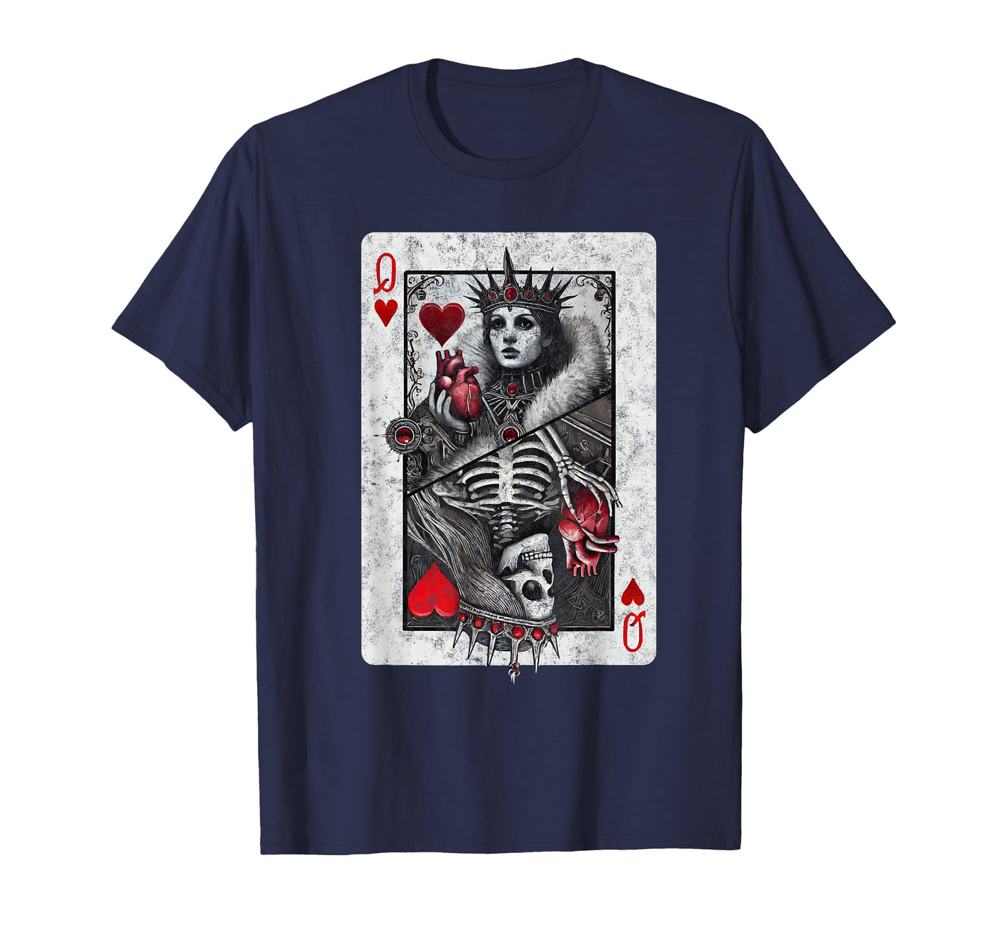 Playing Card Queen of Hearts Death Skeleton Halloween Tee T-Shirt