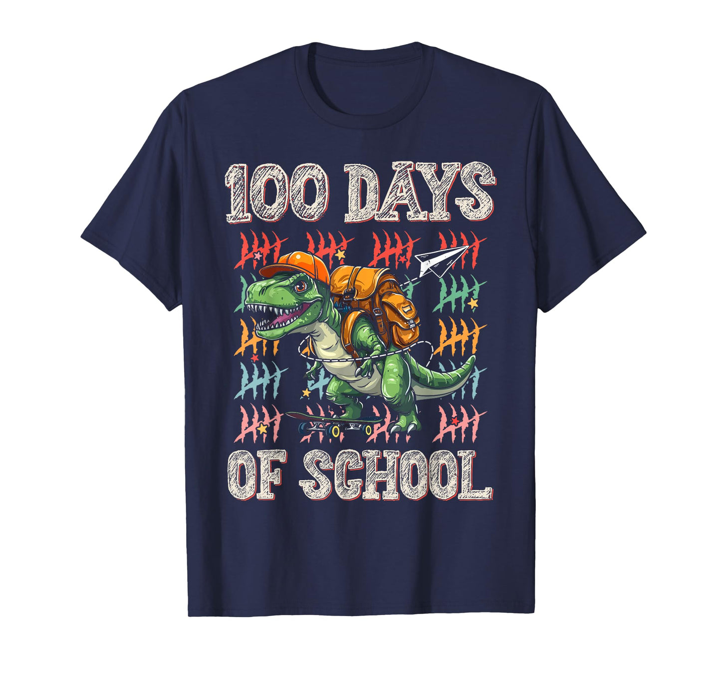 100 Days of School 100th Day Dinosaur T-rex Men Boys Kids T-Shirt