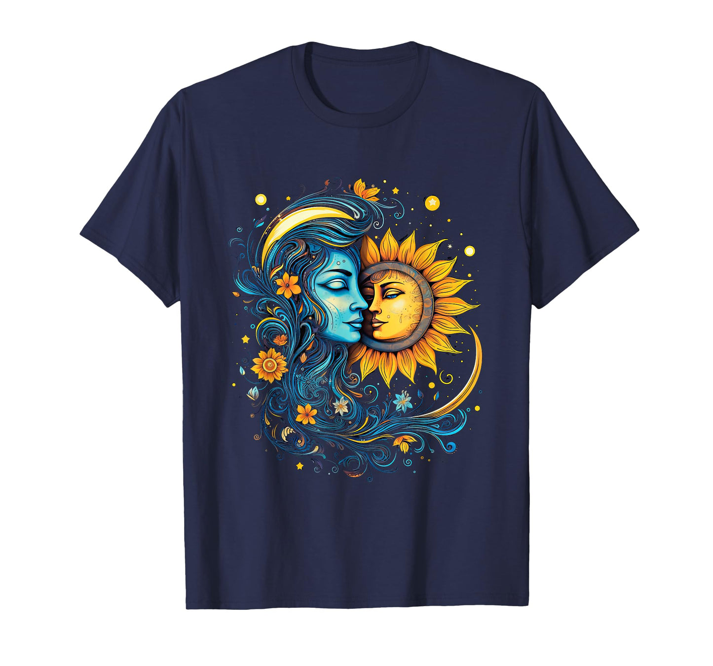mystic sun and moon woman mystical flowers aesthetic T-Shirt
