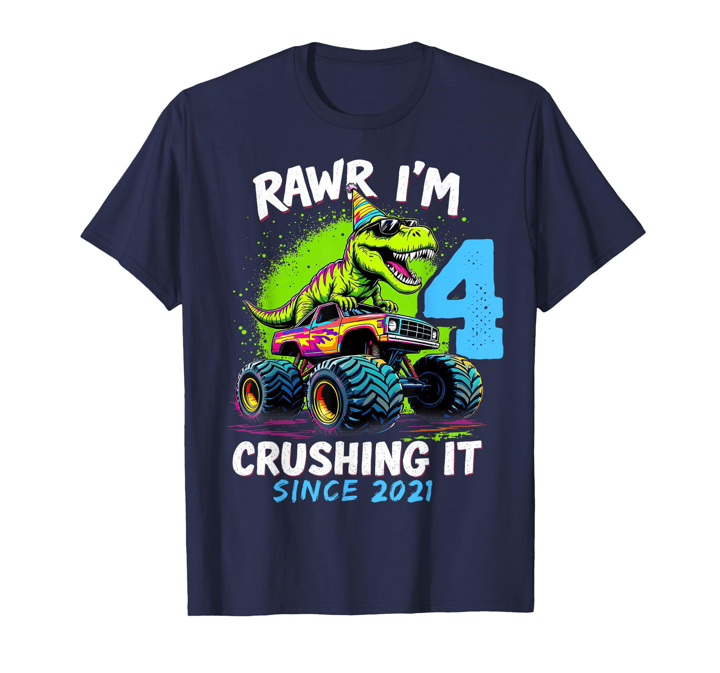 4th Birthday Monster Truck Dinosaur Party Boys Rawr I'm 4 T-Shirt