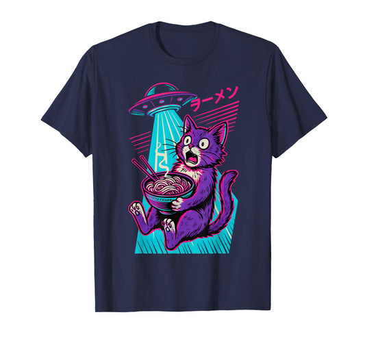 Cat Eating Ramen UFO Anime Japanese Men Women Teens Kids T-Shirt