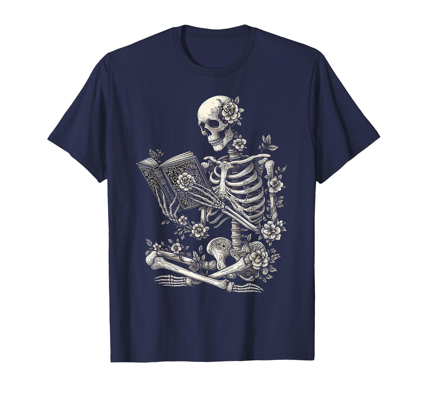 Skeleton Book Floral Skull Halloween Teacher Costume T-Shirt