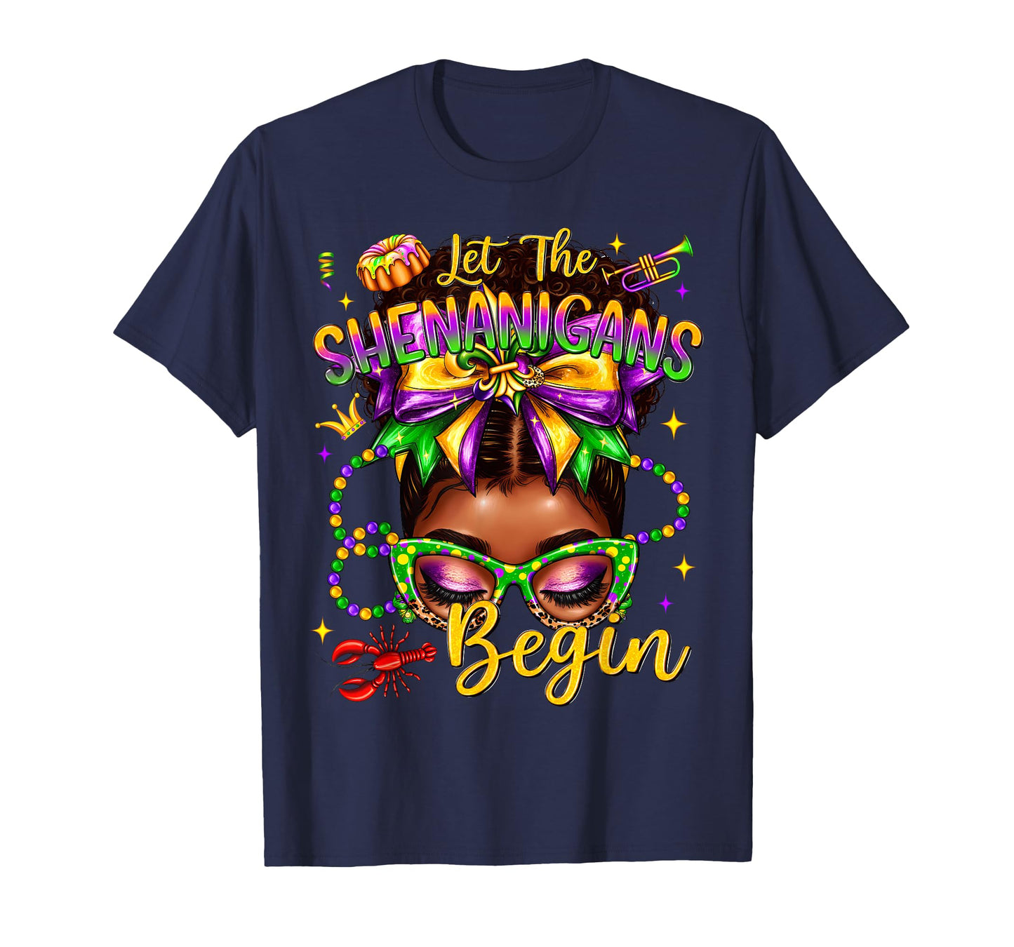 Afro Messy Bun Women Let The Shenanigans Begin Mardi Gras T-Shirt