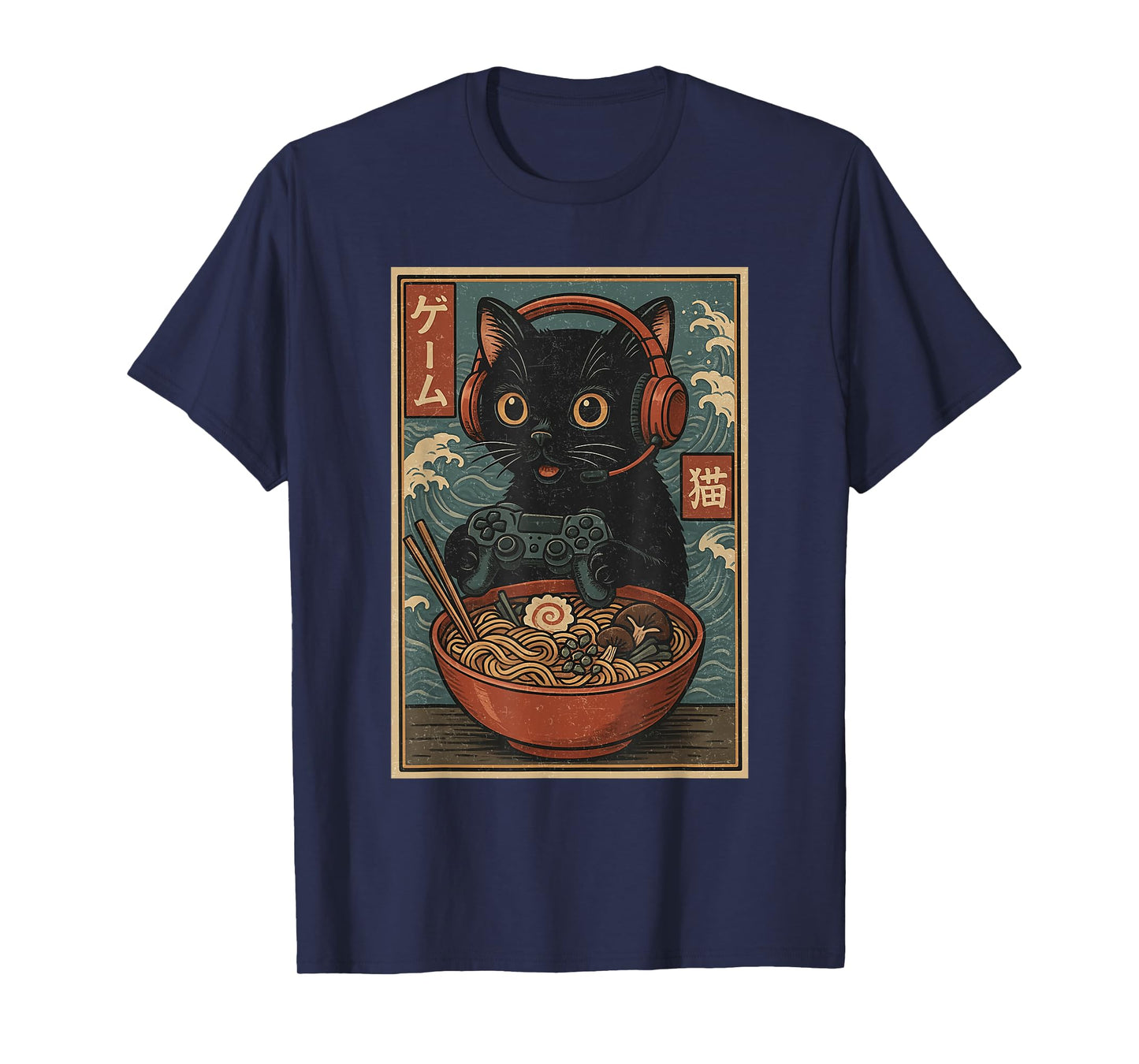 Cute Kawaii Gamer Cat Funny Ramen Retro Japanese Cat Gaming T-Shirt