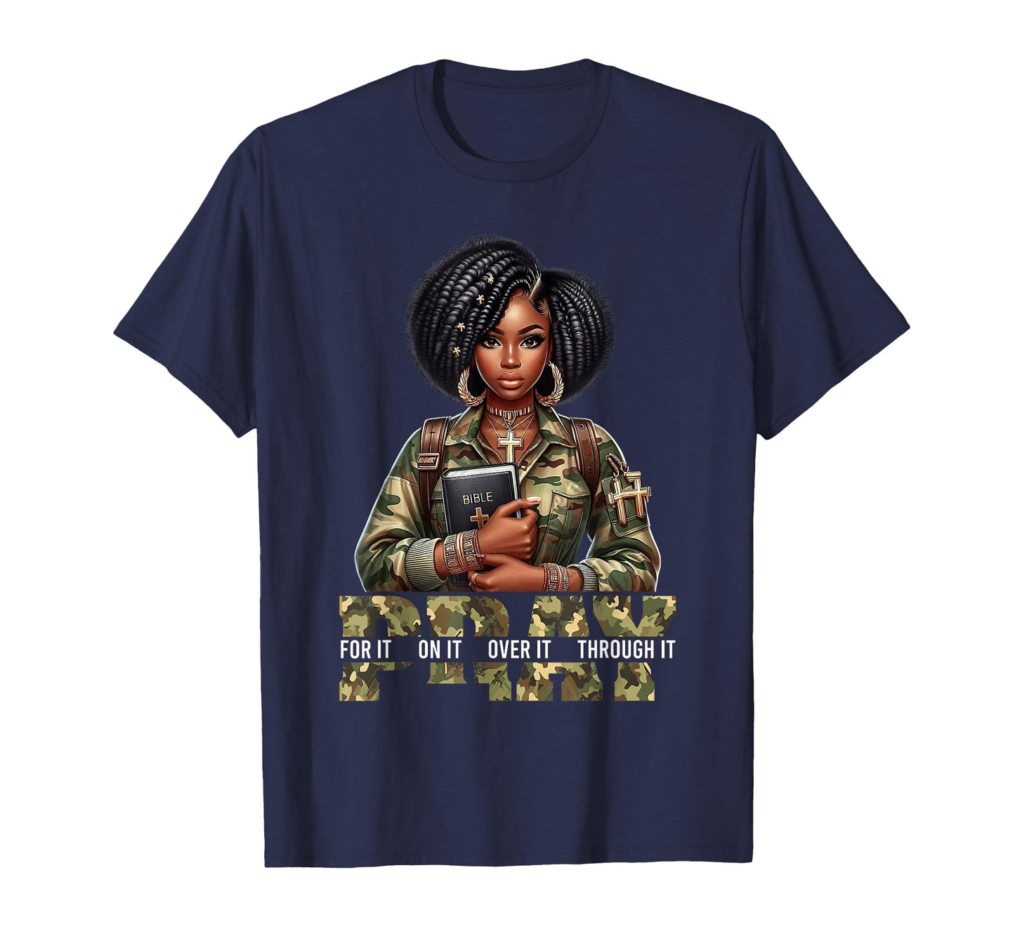 Pray On It Pray Over It Black Woman Afro Christian Sayings T-Shirt