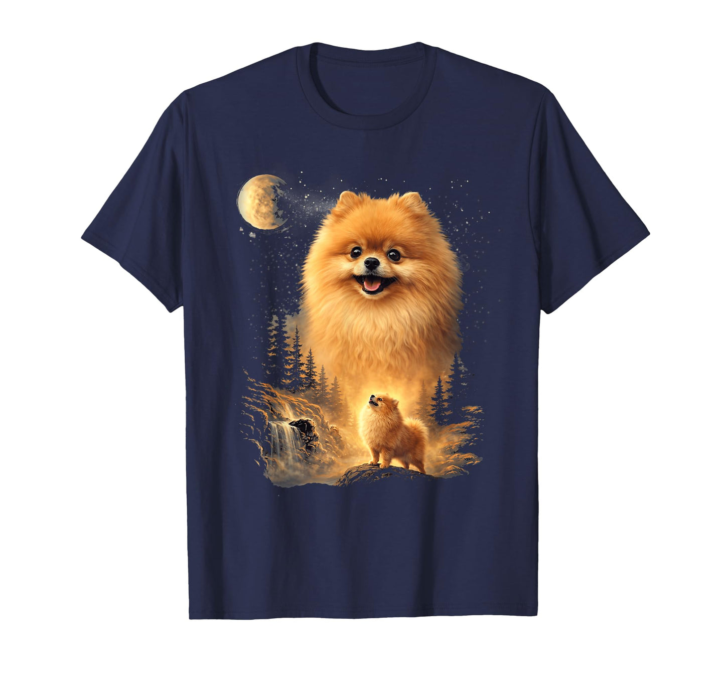 Pomeranian Howling to The Moon Vintage Dog Art T-Shirt