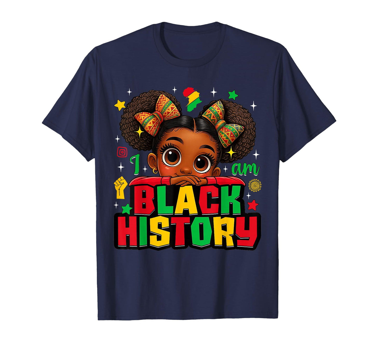 I Am Black History Afro Girl Little Melanin Princess Kids T-Shirt