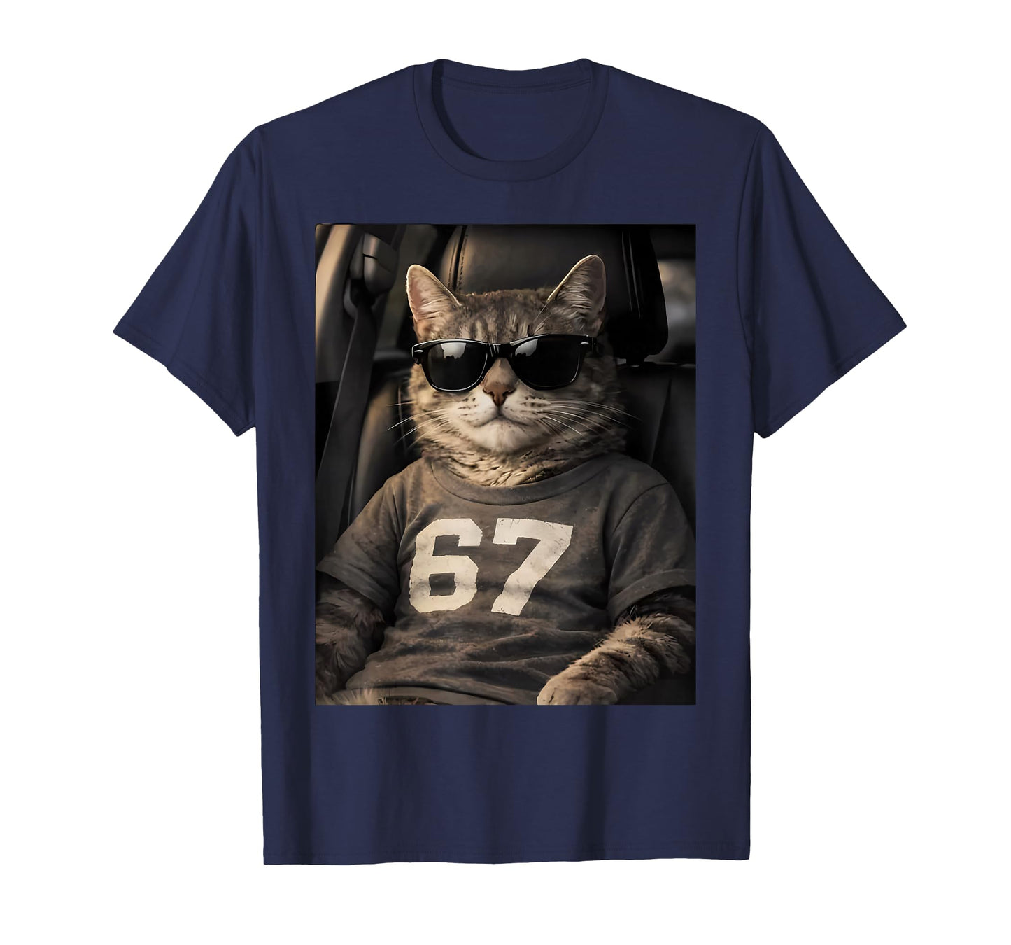 67 Cat Wearing Sunglasses Gen Alpha Funny Six Seven 6 7 Meme T-Shirt