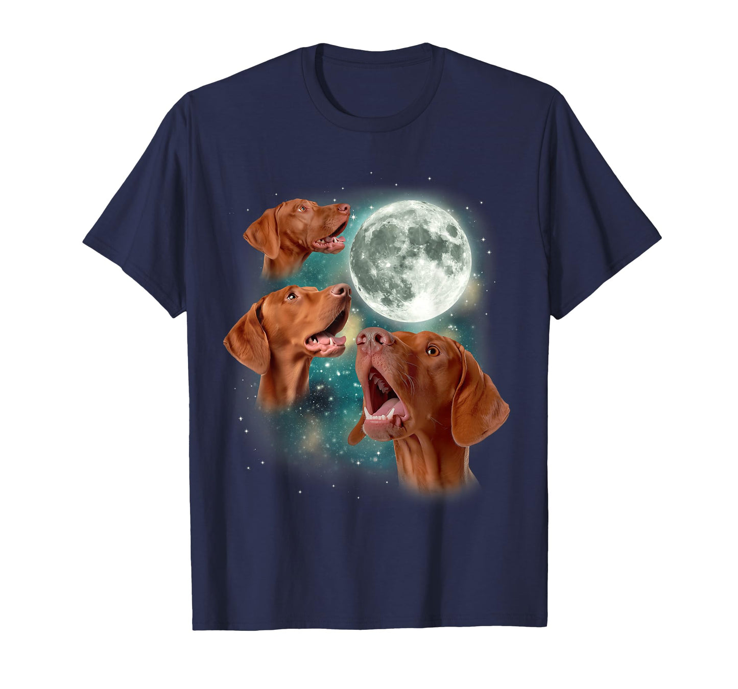 Three Vizsla Moon | 3 Magyar Meme Magic Dog Vizslas Canine Men Women T-Shirt