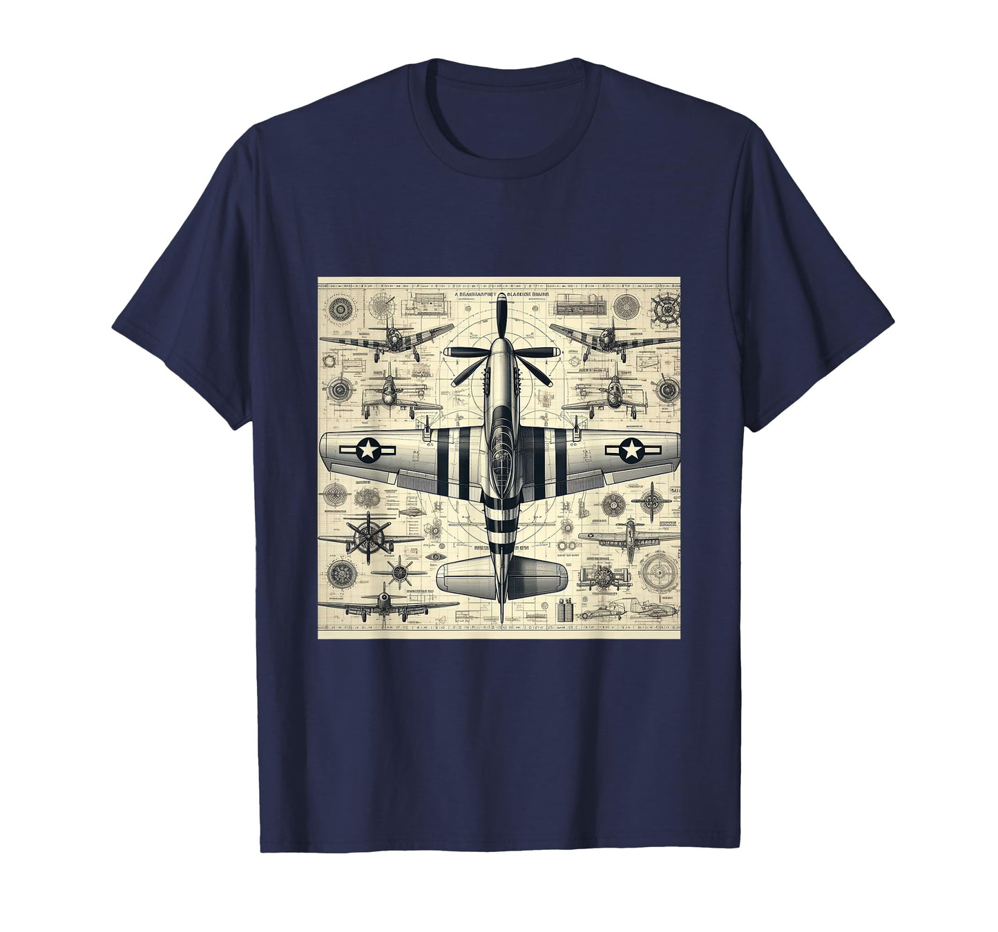 WW2 Warplane Vintage P51 Mustang Assembly Parts Blueprint T-Shirt