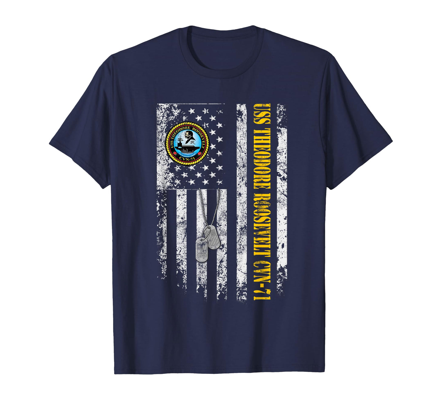 USS Theodore Roosevelt CVN-71 Veteran Flag Vintage Patriotic T-Shirt