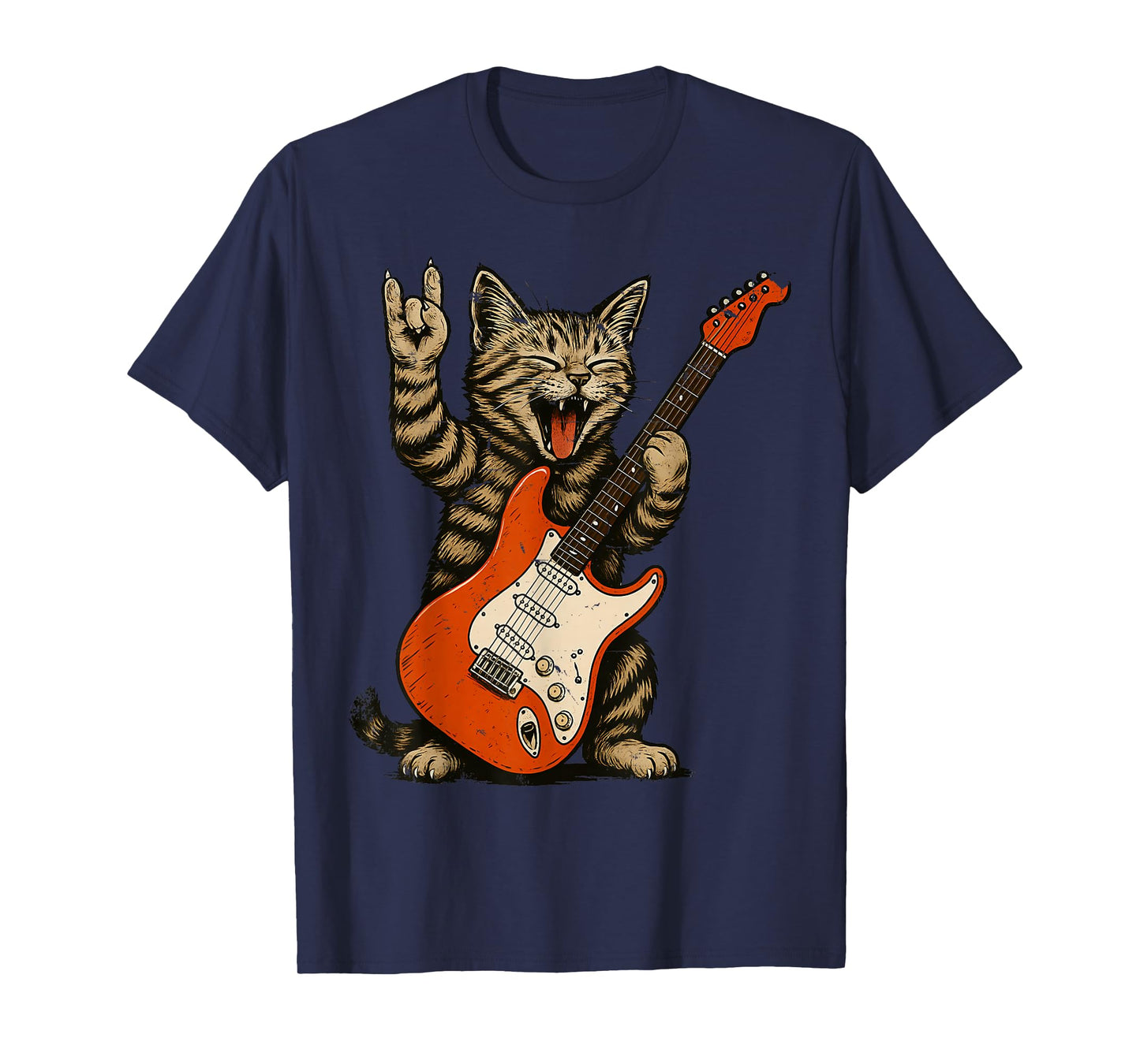 Rock Cat Bass Guitar Cat Vintage Rock N Roll Guitarist Cat T-Shirt