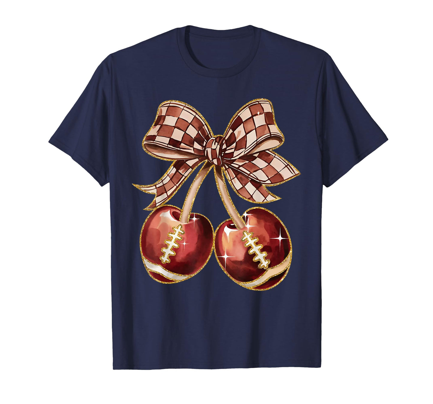 Coquette Bow Cherry American Football Game Day Thanksgiving T-Shirt