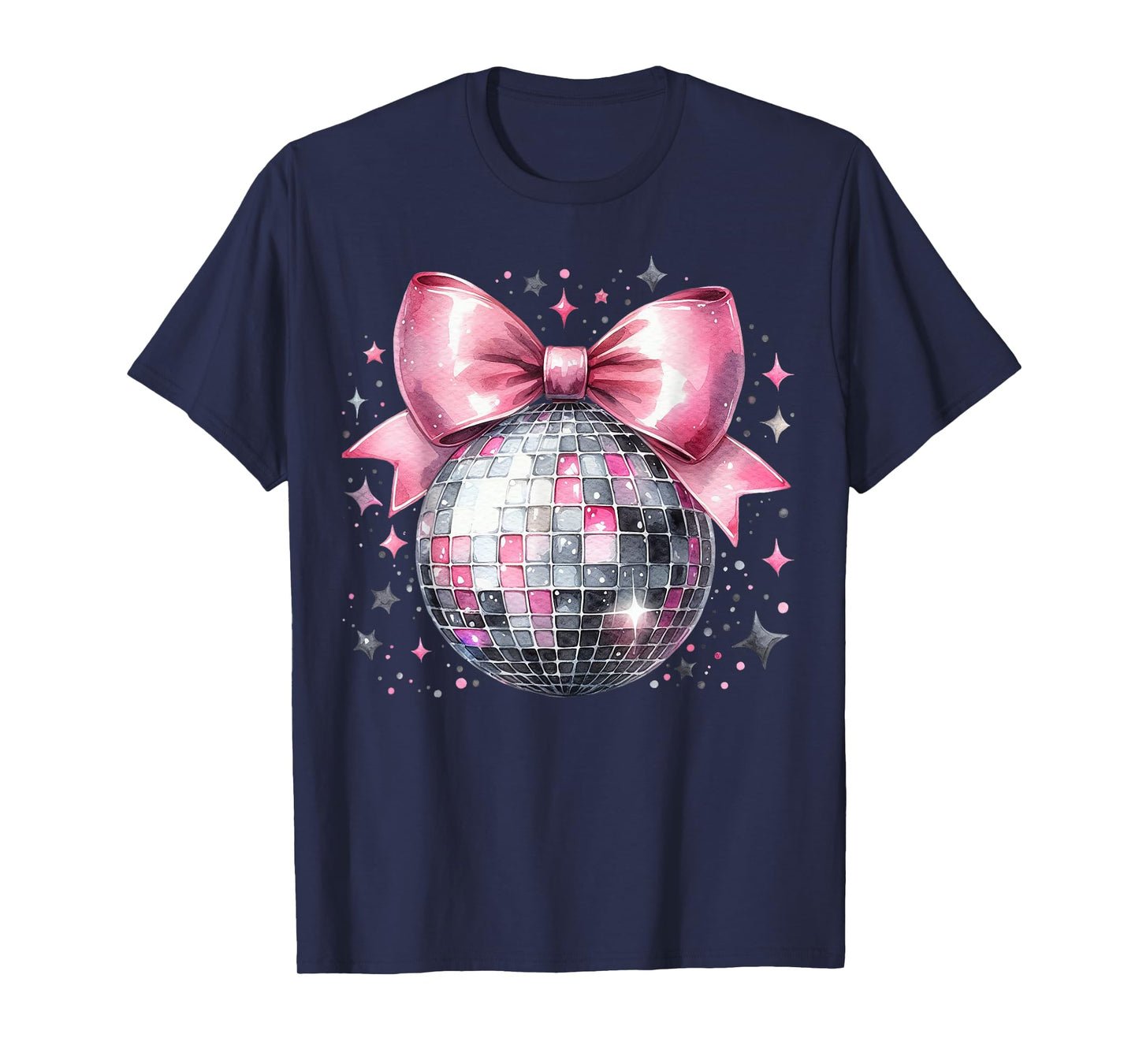 Aesthetic Disco Ball Pink Bow Preppy Mirror Ball 70s 80s T-Shirt