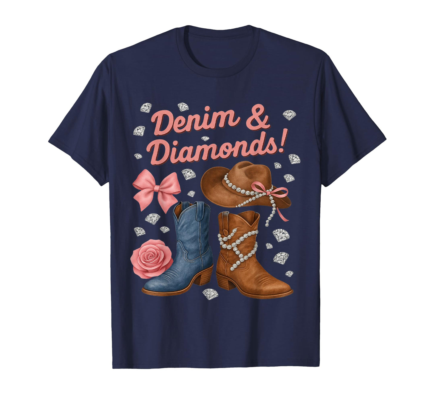 Denim and Diamonds Western Cowgirl Boots Hat for Women Girls T-Shirt