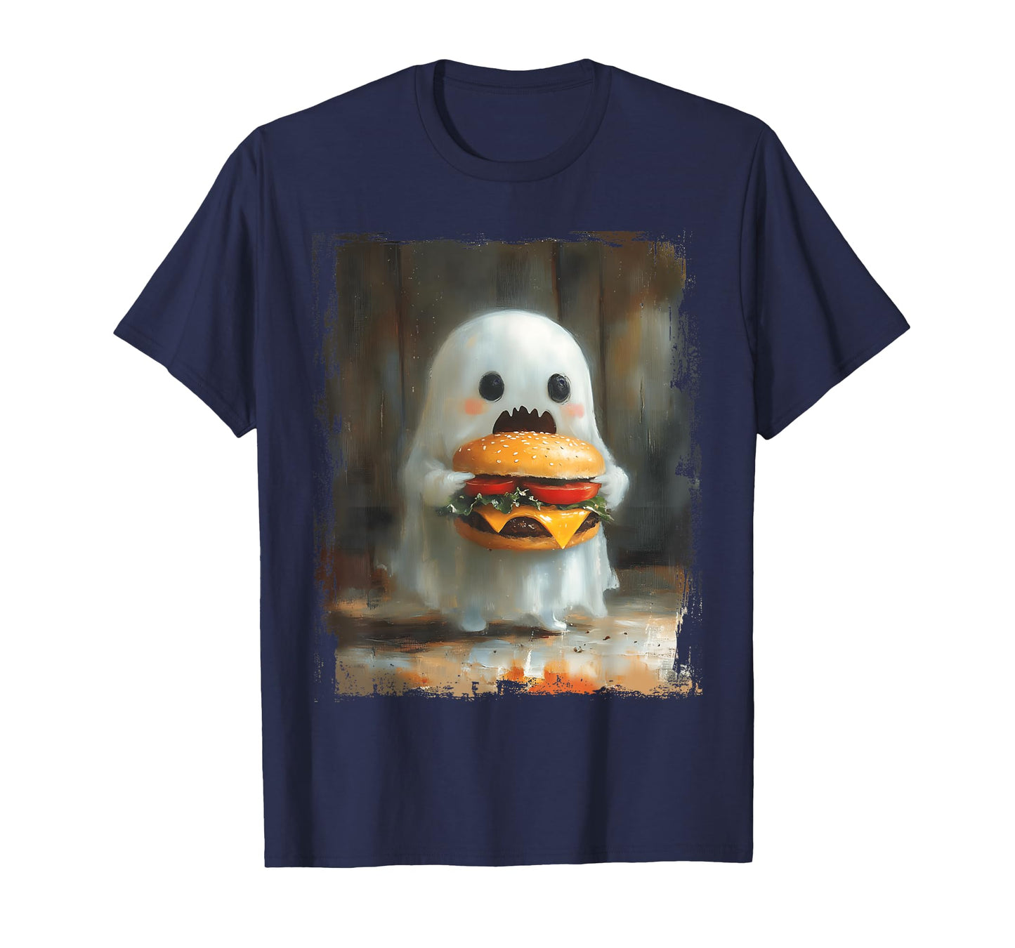 Cute Hamburger Ghost Eating Burger Halloween Food Lovers T-Shirt