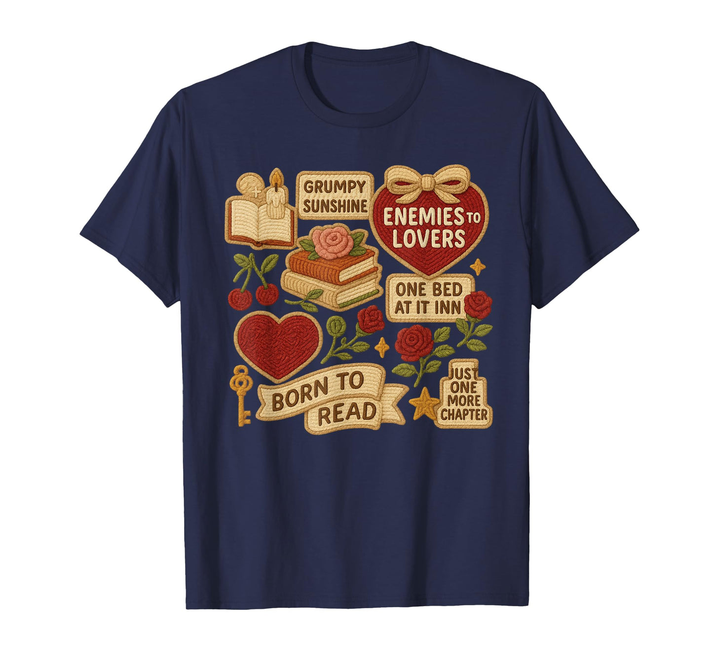 Enemies to Lovers Romance Trope Patches Bookish T-Shirt