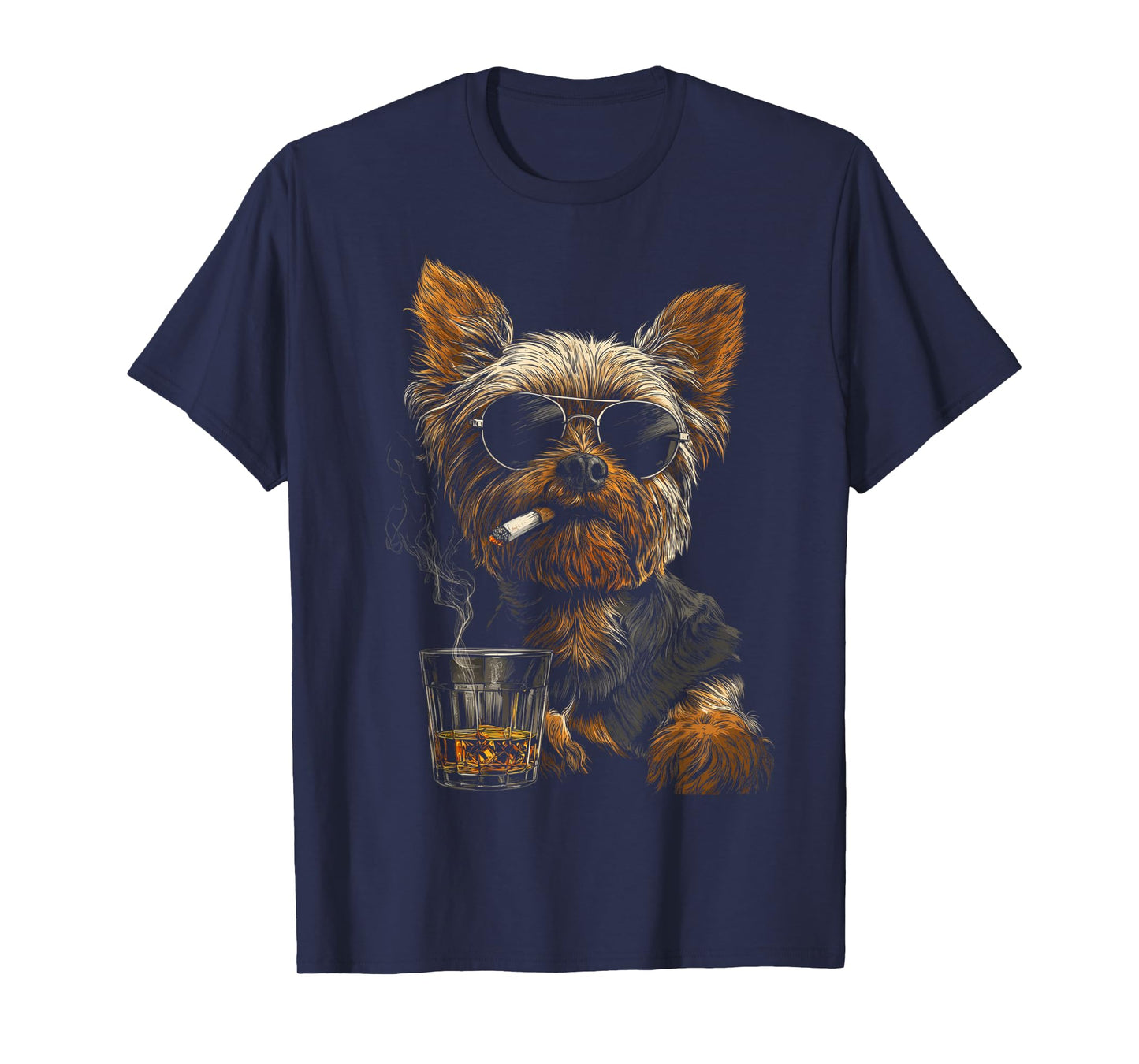 Yorkshire Terrier Smoking Cigarette Whisky Lover Funny Dog T-Shirt