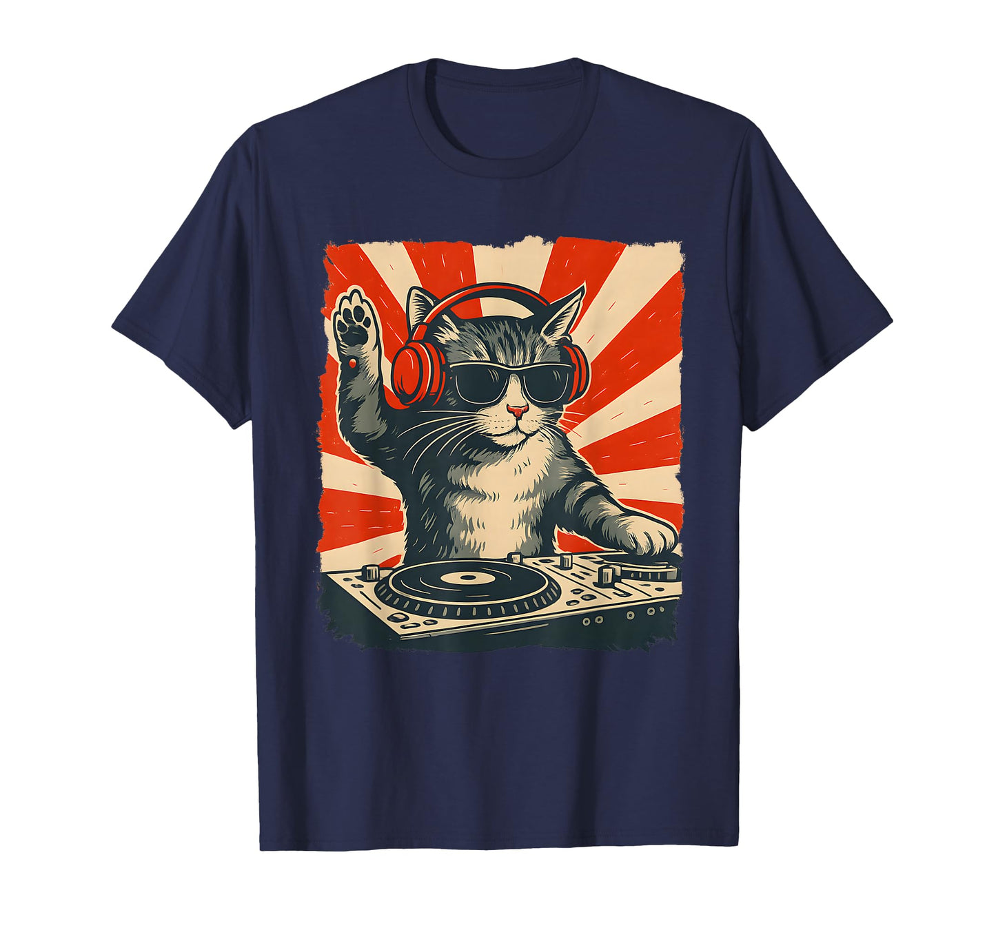 DJ Cat Funny Vintage Style Music Cat T-Shirt