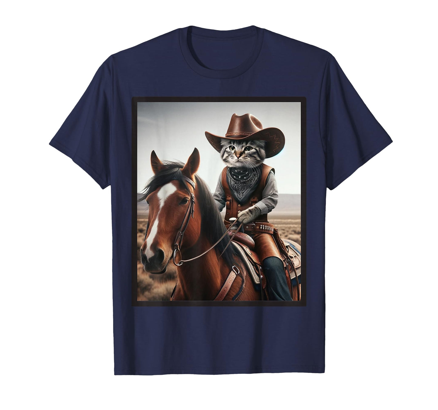 Cat Cowboy Funny Cats Kitten Riding Horse Cowboy Hat T-Shirt