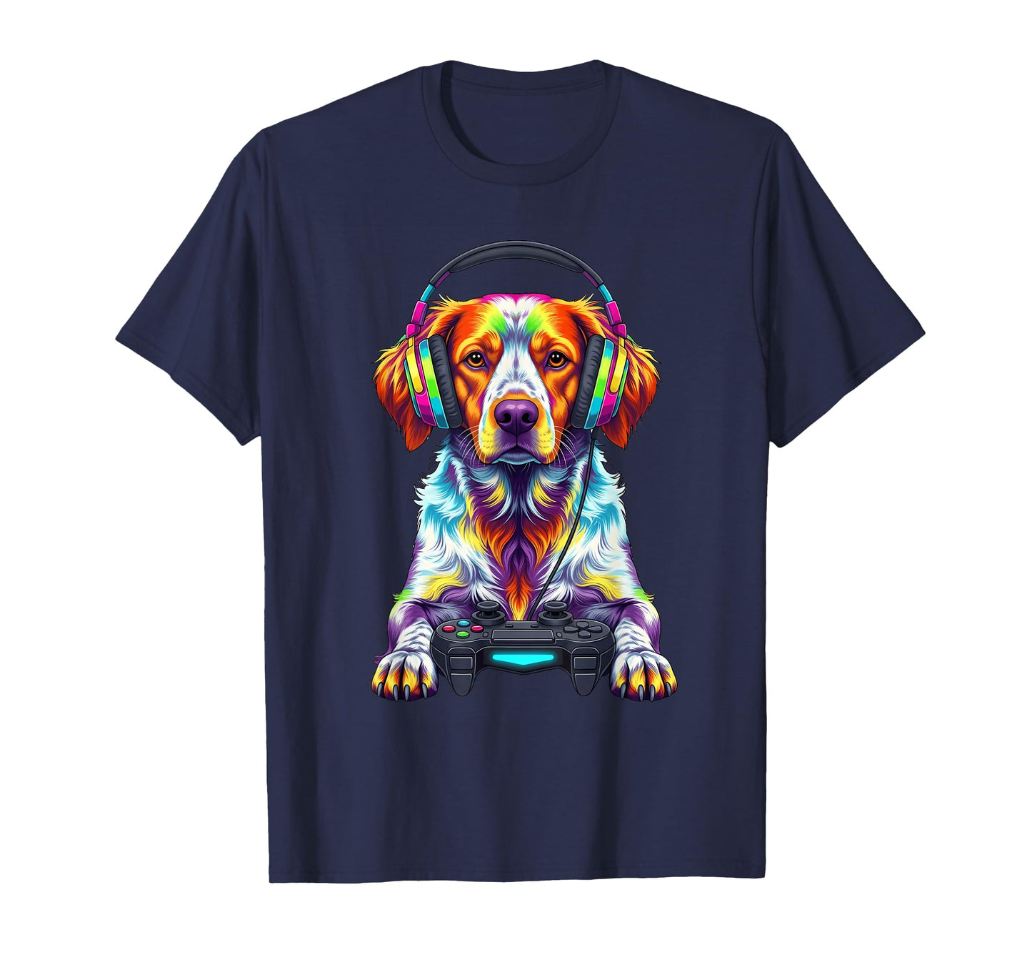 Colorful Brittany Spaniel Video Game Gamer Dog Zoo Design T-Shirt