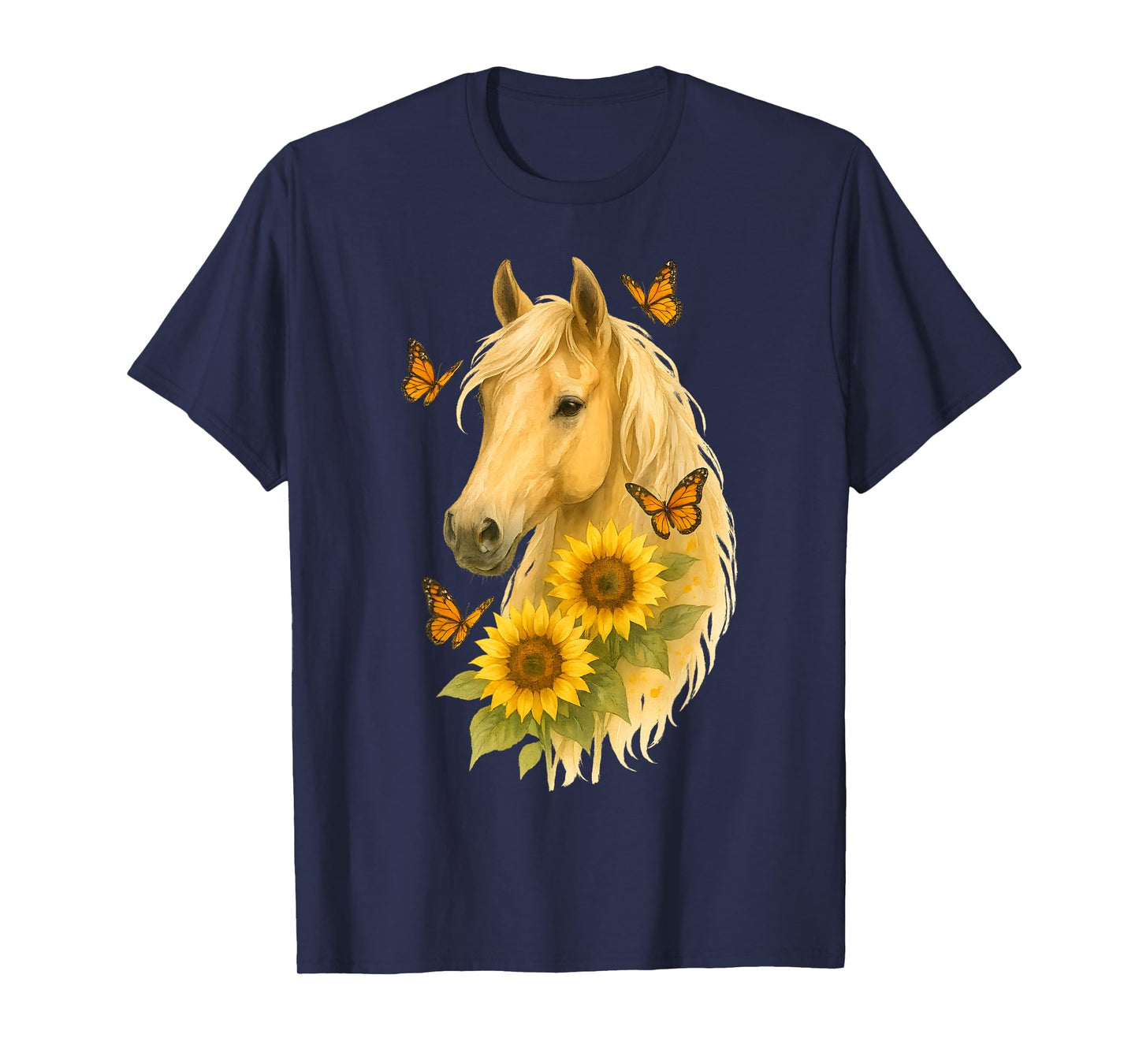 Boho Horse With Sunflowers And Butterflies Cute Farm Animal T-Shirt