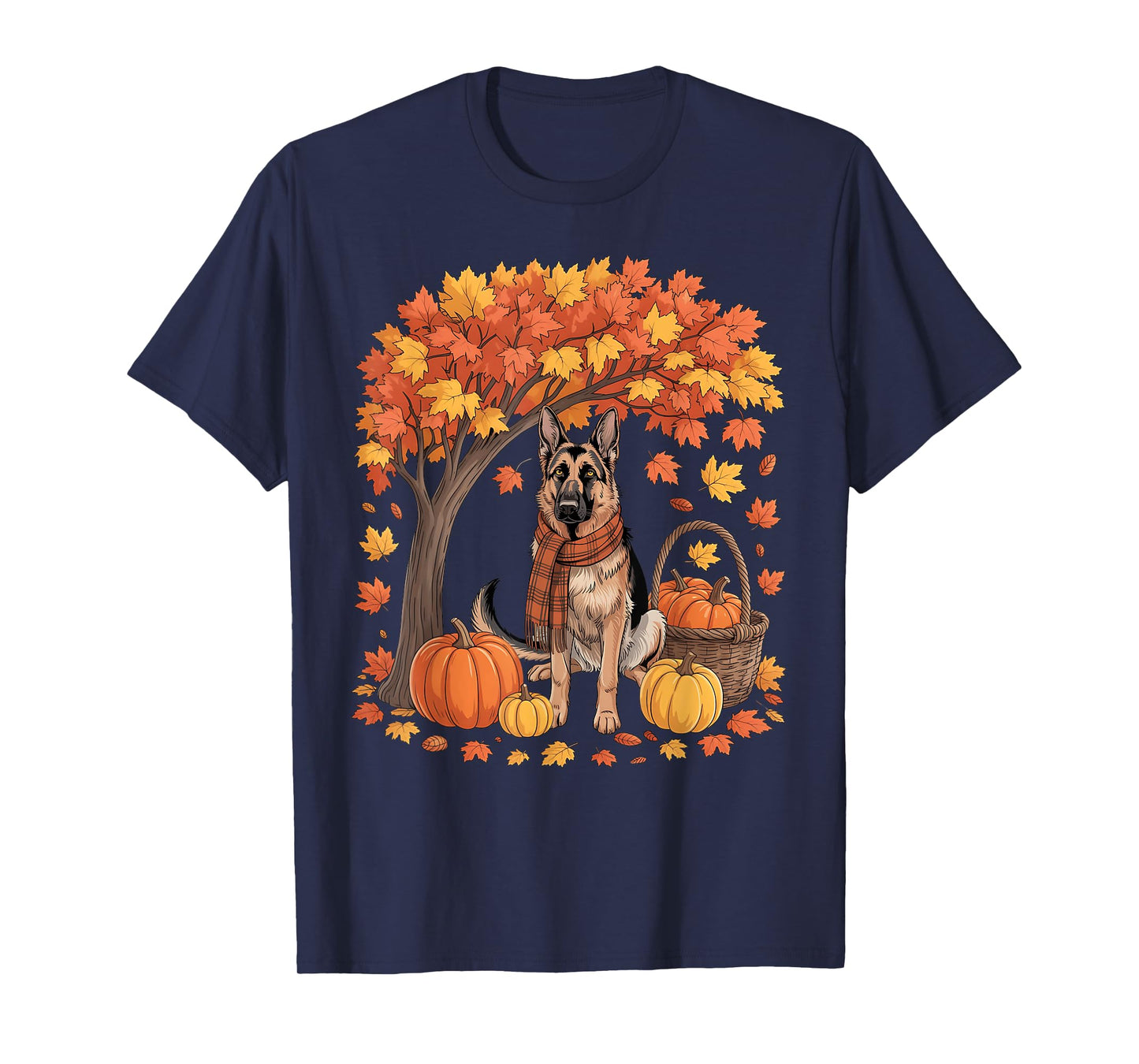 German Shepherd Dog Fall Scarf Pumpkin Autumn Thanksgiving T-Shirt