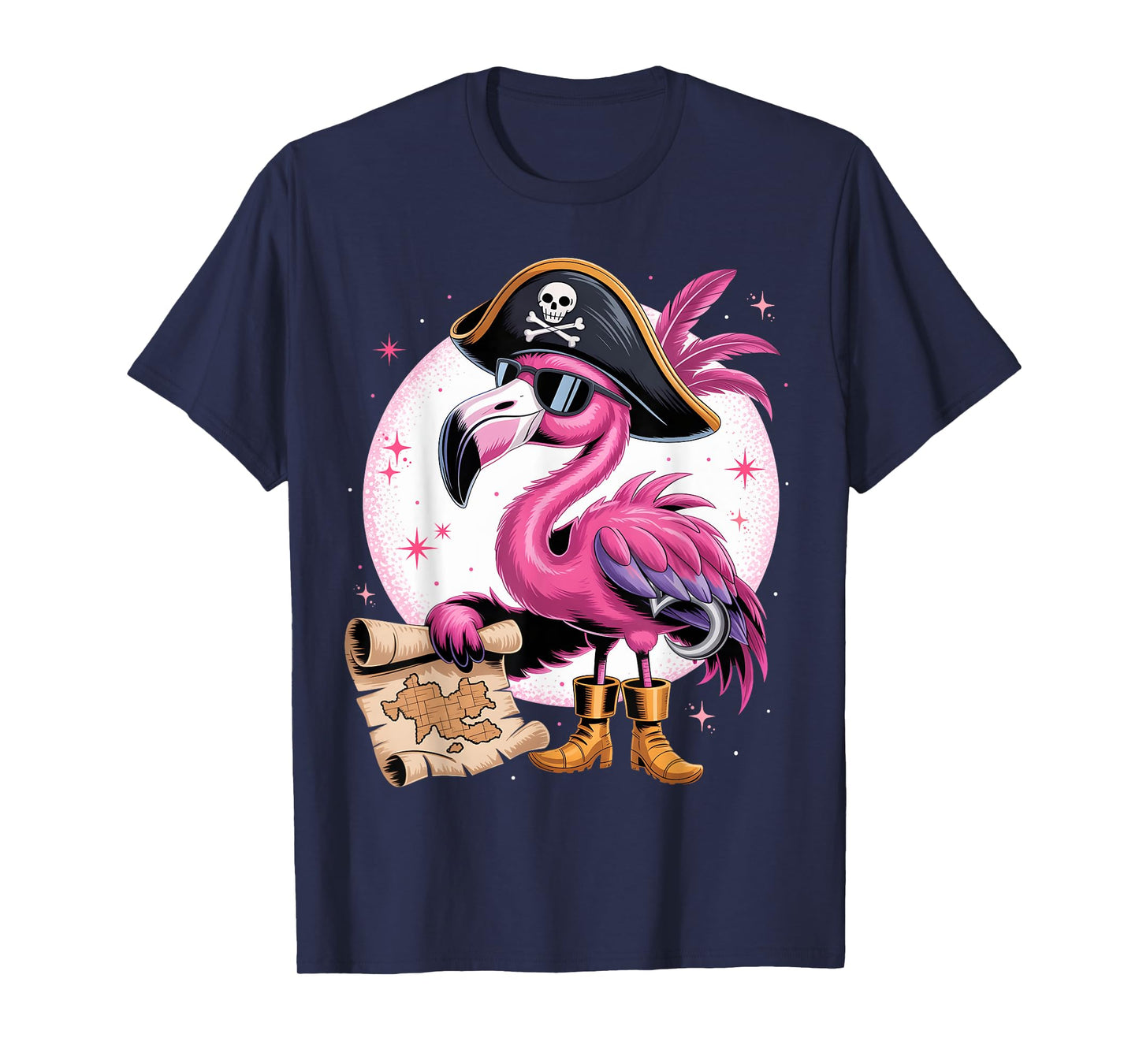 Pirate Pink Flamingo Funny Halloween Party Costume Men Women T-Shirt