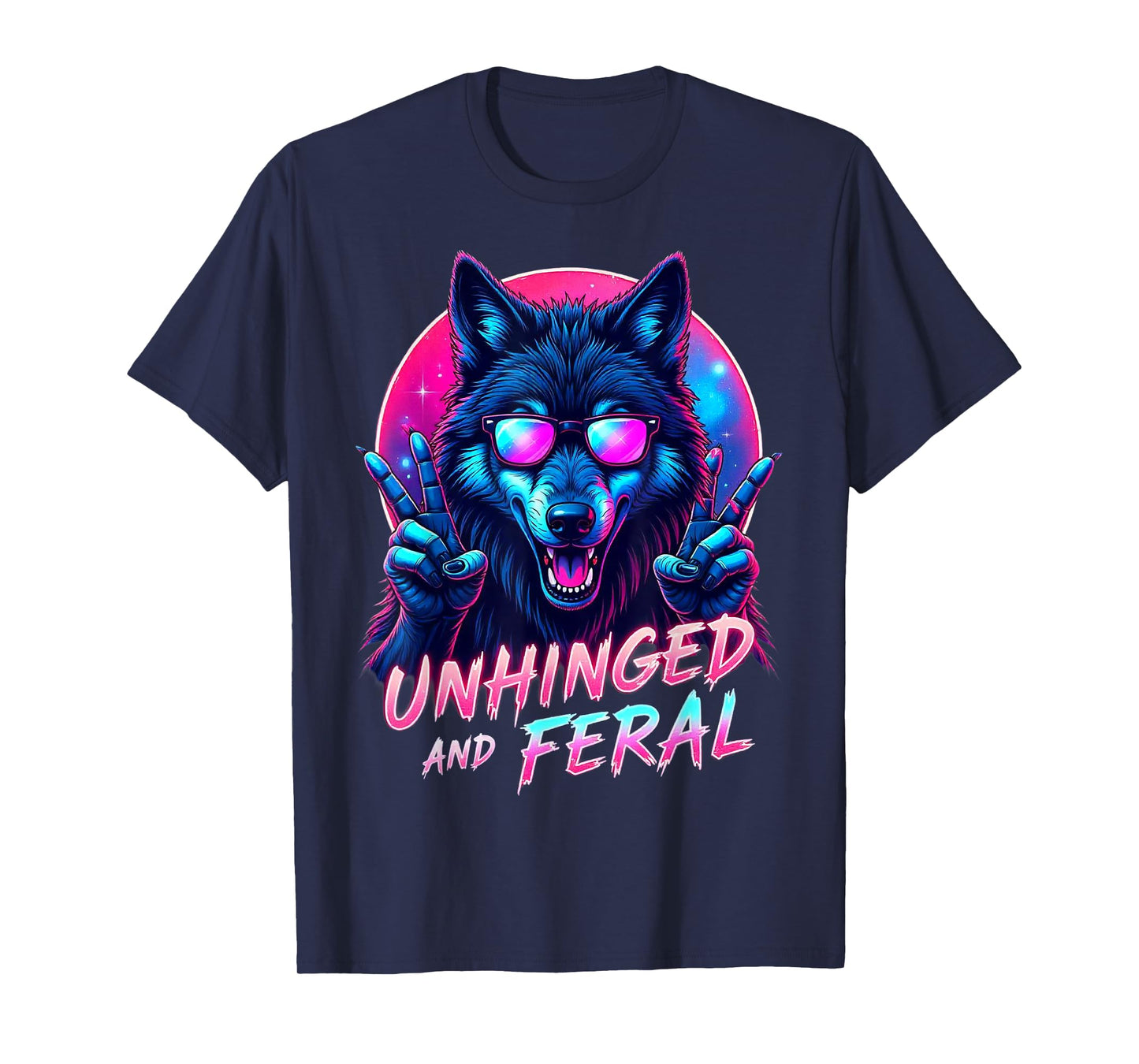 Cyberpunk Wolf Unhinged and Feral Vaporwave Aesthetic T-Shirt