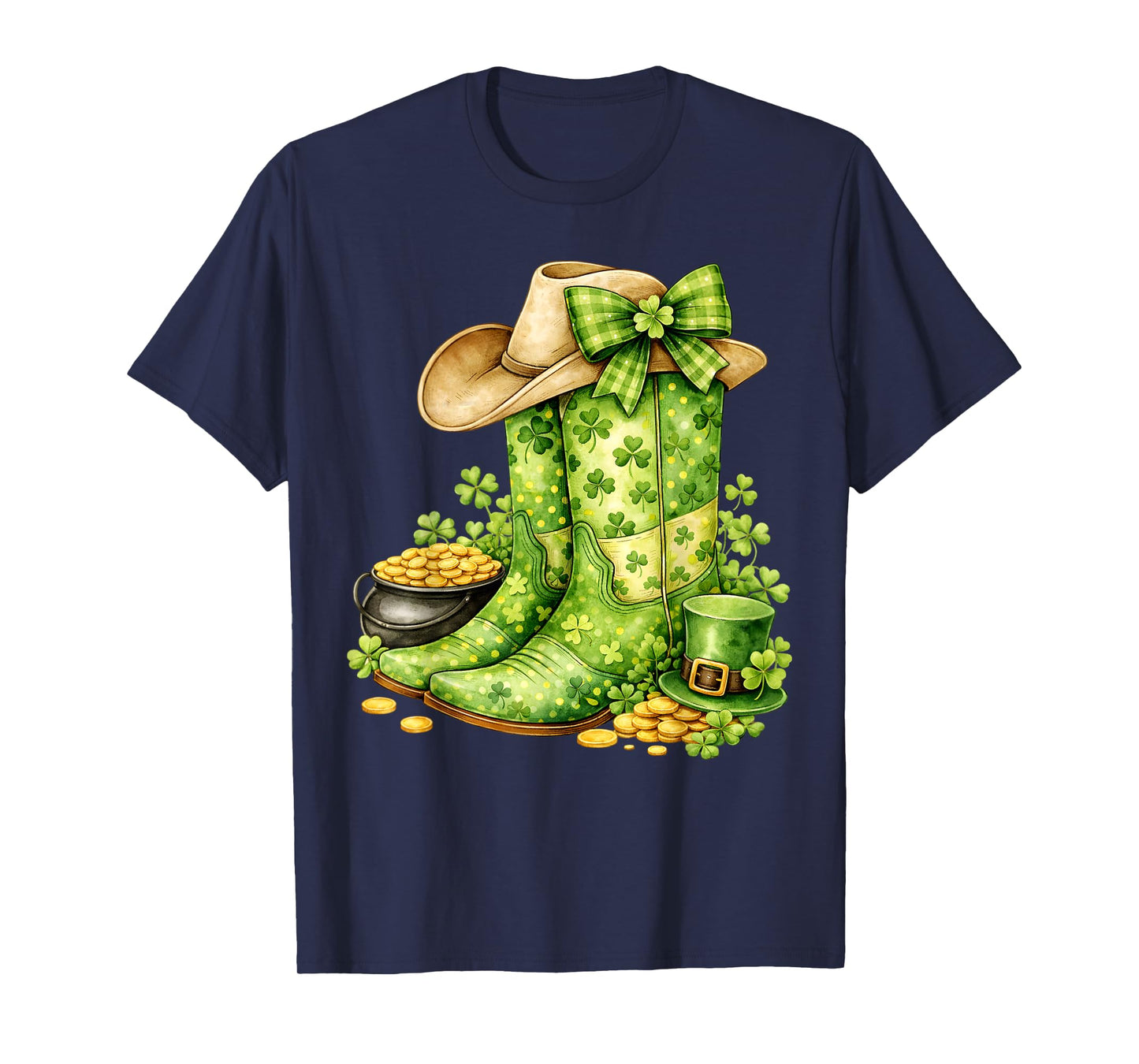 Retro Western Cowboy Boots Cowgirl St Patricks Day for Women T-Shirt