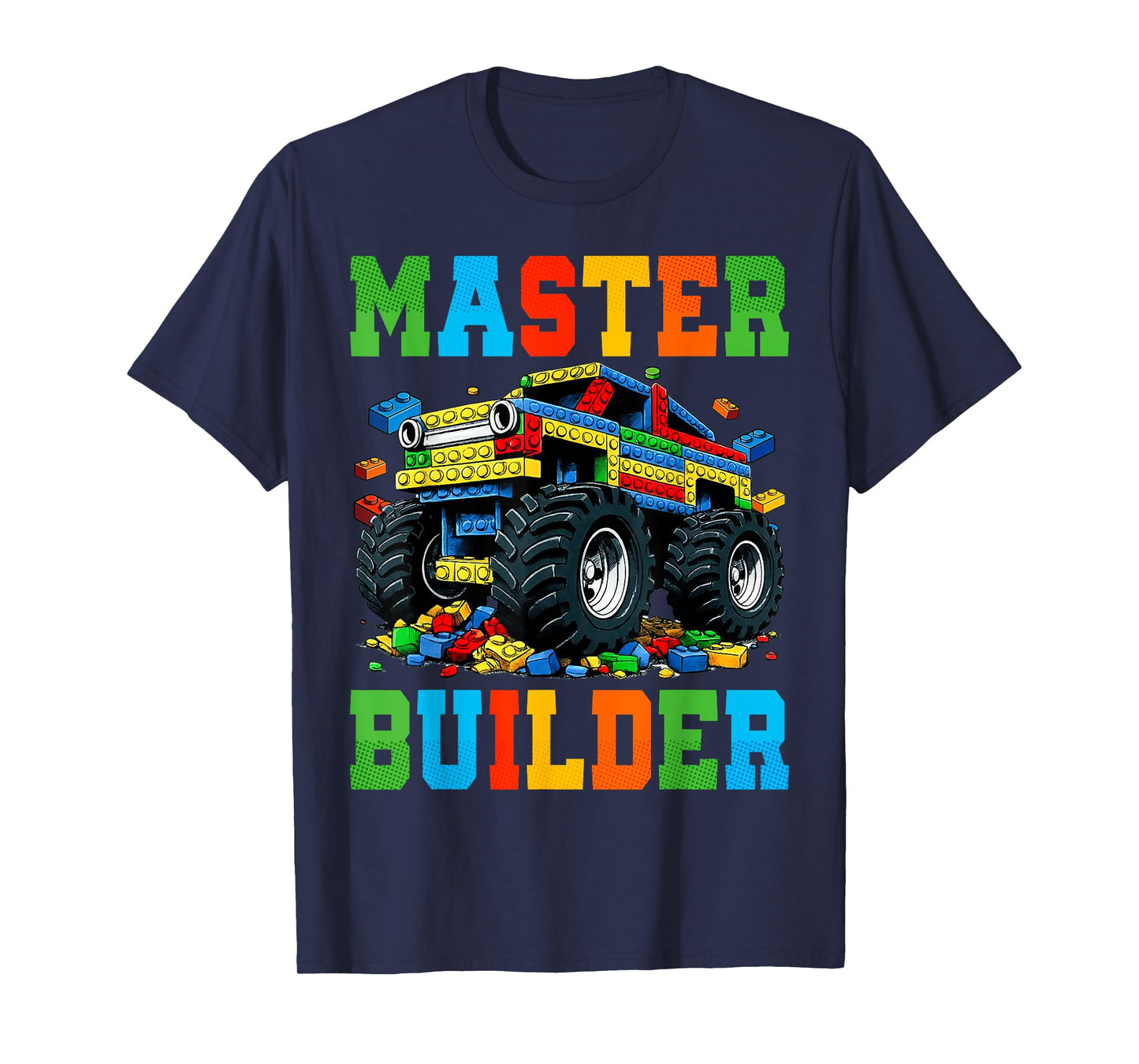 Monster Truck Master Builder Kids Building Bricks Blocks T-Shirt