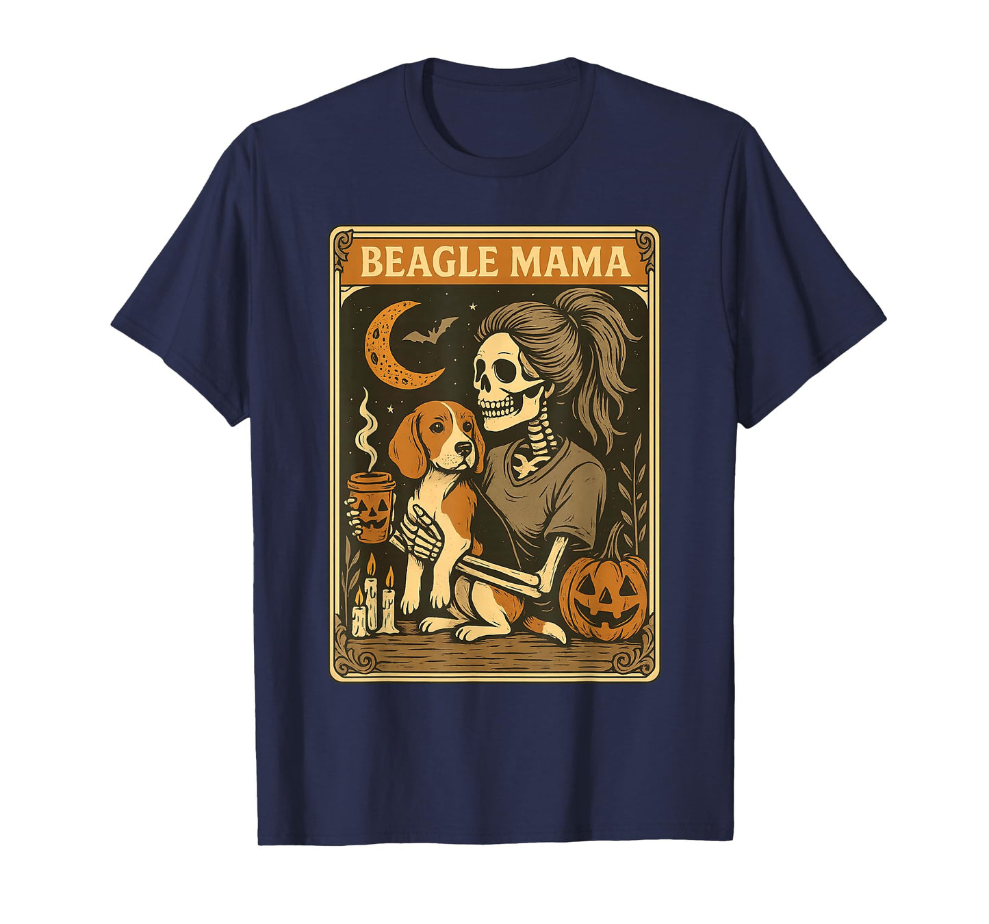 Beagle Mama Tarot Card Skeleton Dog Pumpkin Spooky Halloween T-Shirt