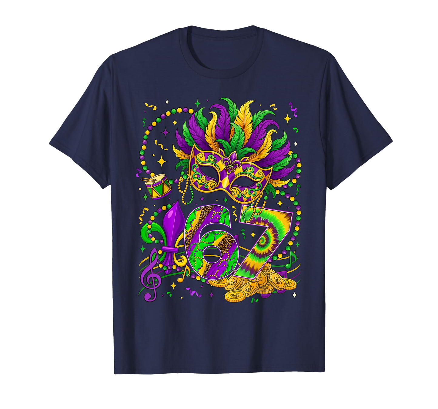 67 Mardi Gras 2026 Mask Fleur De Lis Fat Tuesday Men Women T-Shirt