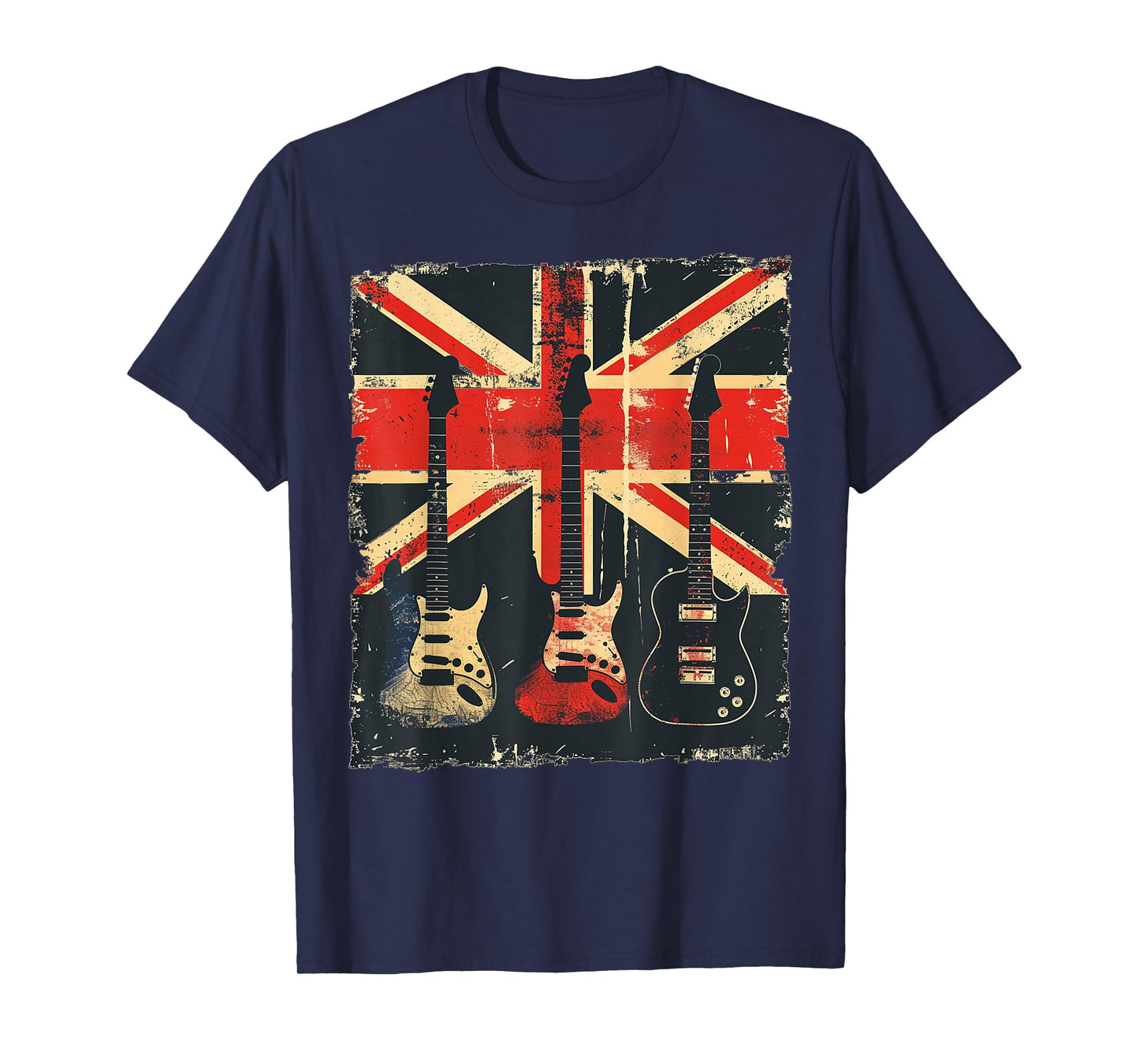 Vintage Guitar British Jack Union Flag Rock Guitarist T-Shirt