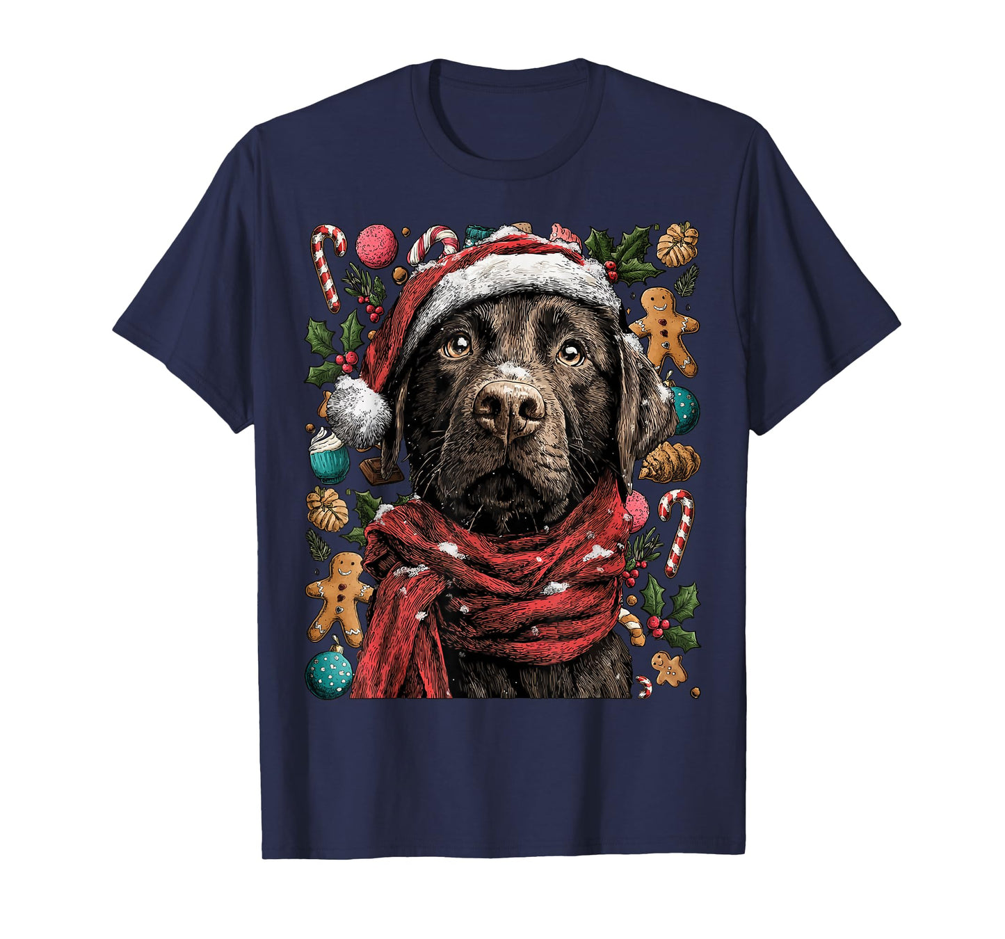 Festive Labrador Retriever in Santa Hat Winter Christmas Dog T-Shirt