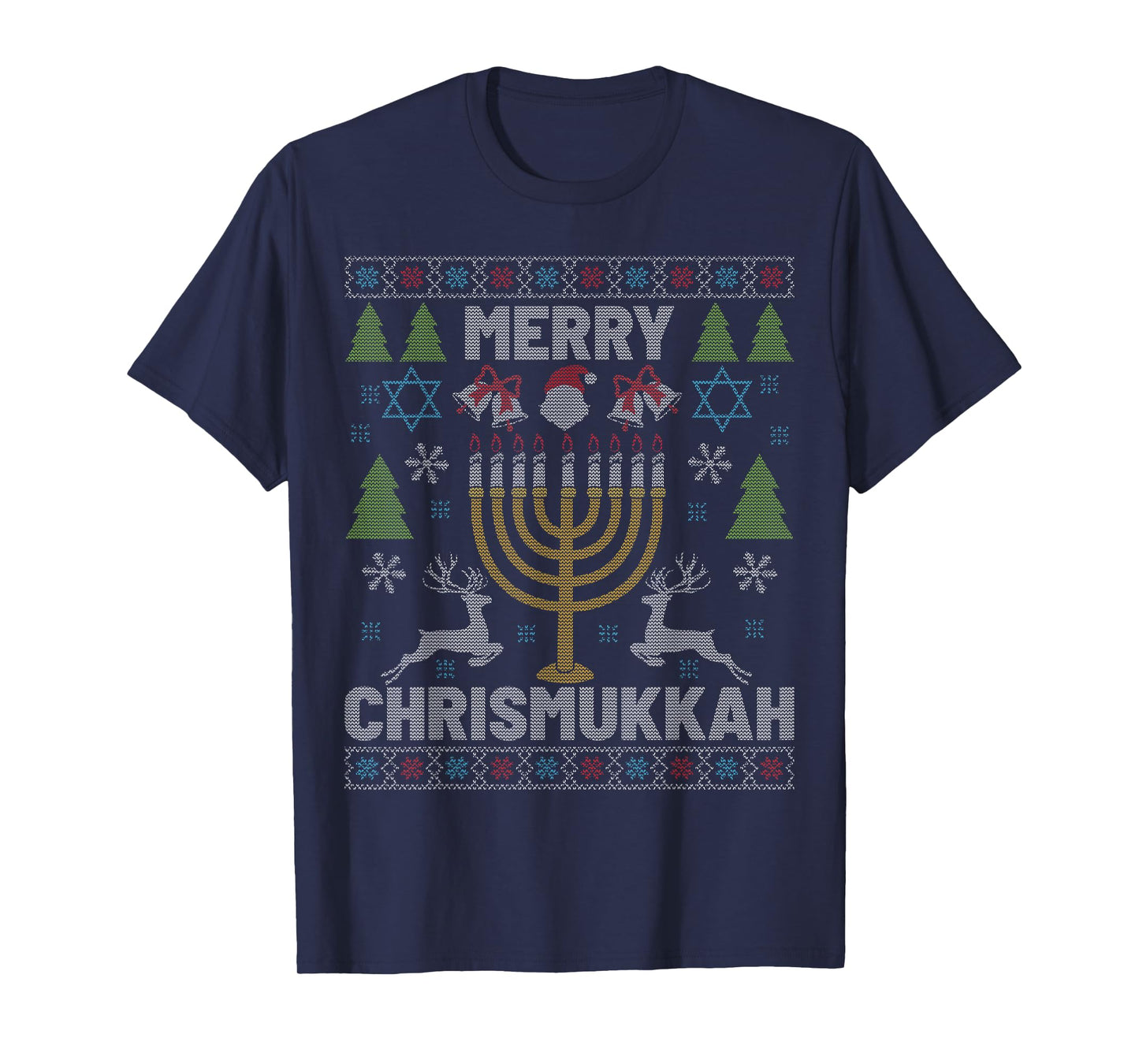 Merry Chrismukka Menorah Ugly Christmas Happy Hanukkah T-Shirt