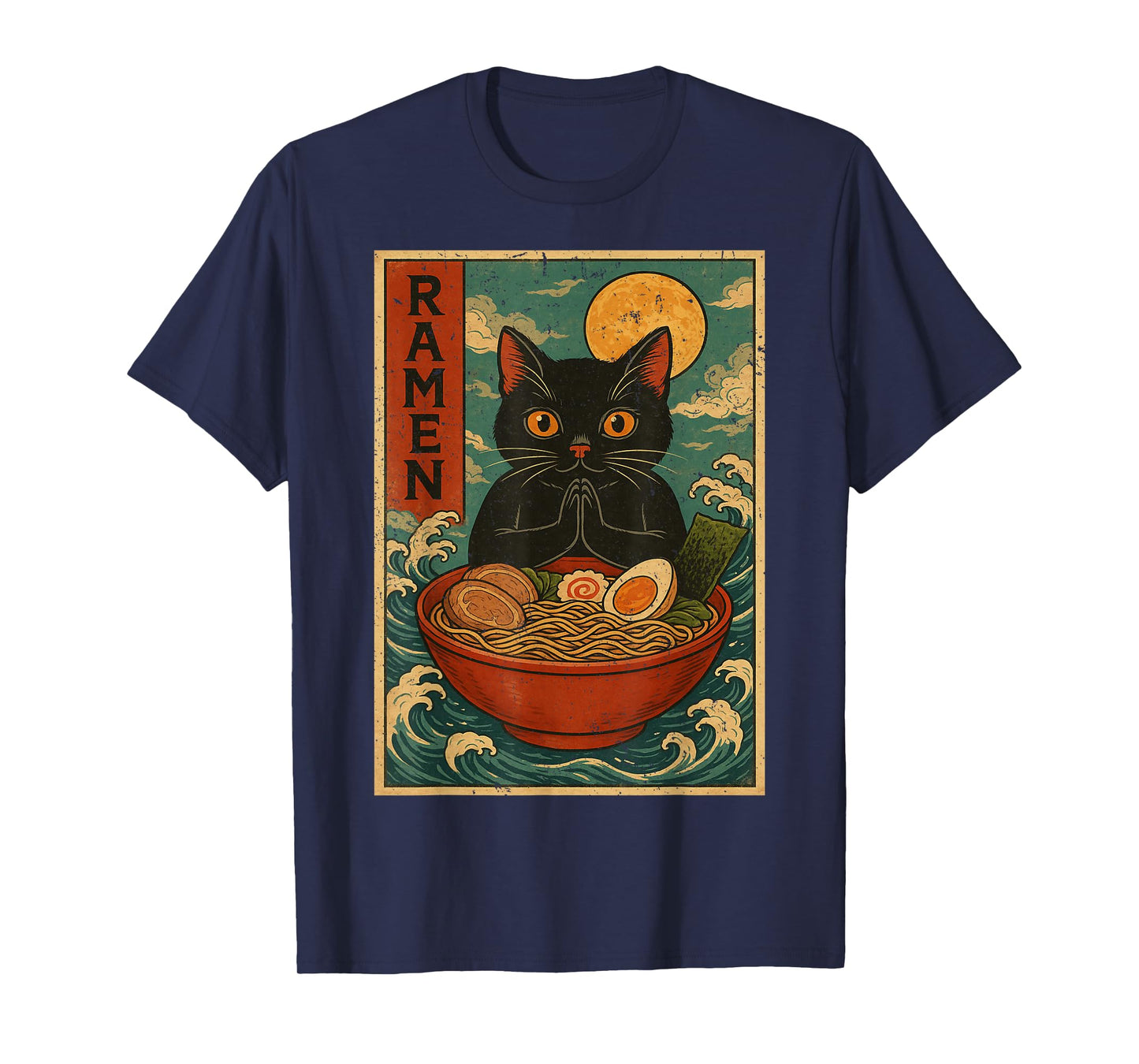 Black Cat Ramen Japanese Graphic Tees for Men Women Teens T-Shirt