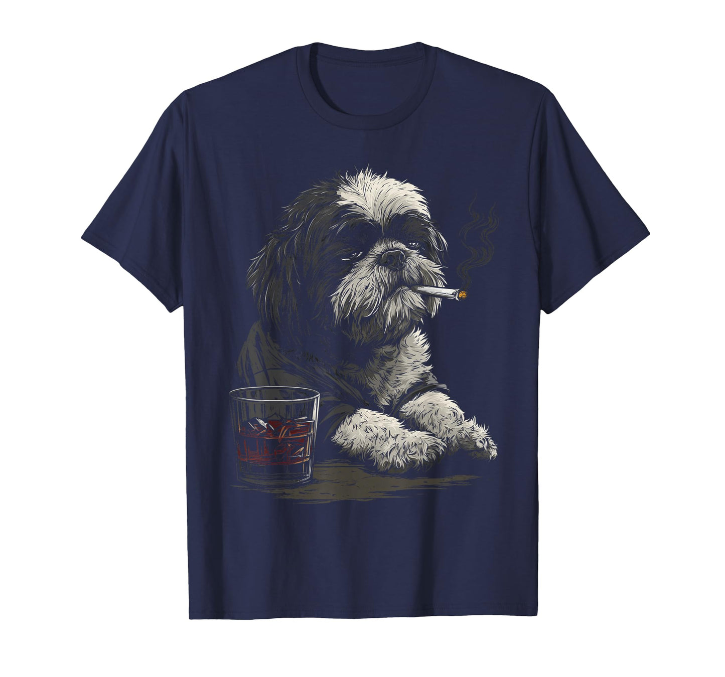 Shih Tzu Smoking Cigarette Whisky Lover Funny Dog T-Shirt