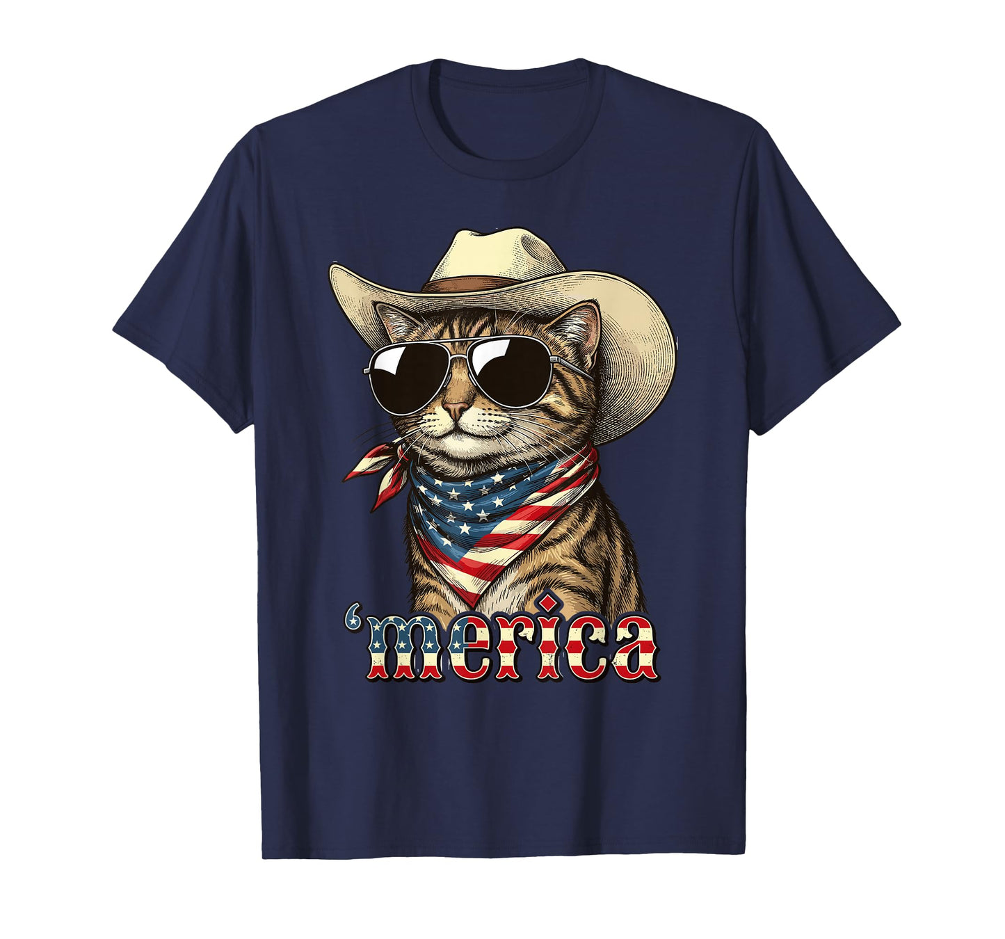 USA Flag Cat 4th of July Men Women Kids Funny Patriotic T-Shirt