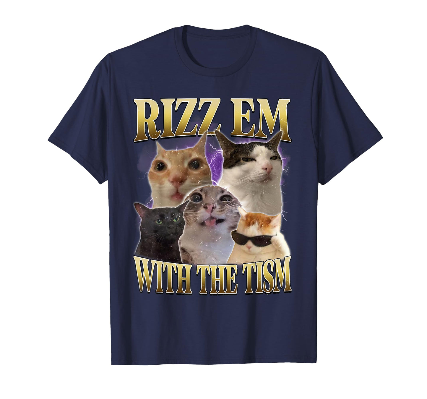 Rizz Em with The Tism Vintage Retro 90s Funny Cat Meme T-Shirt