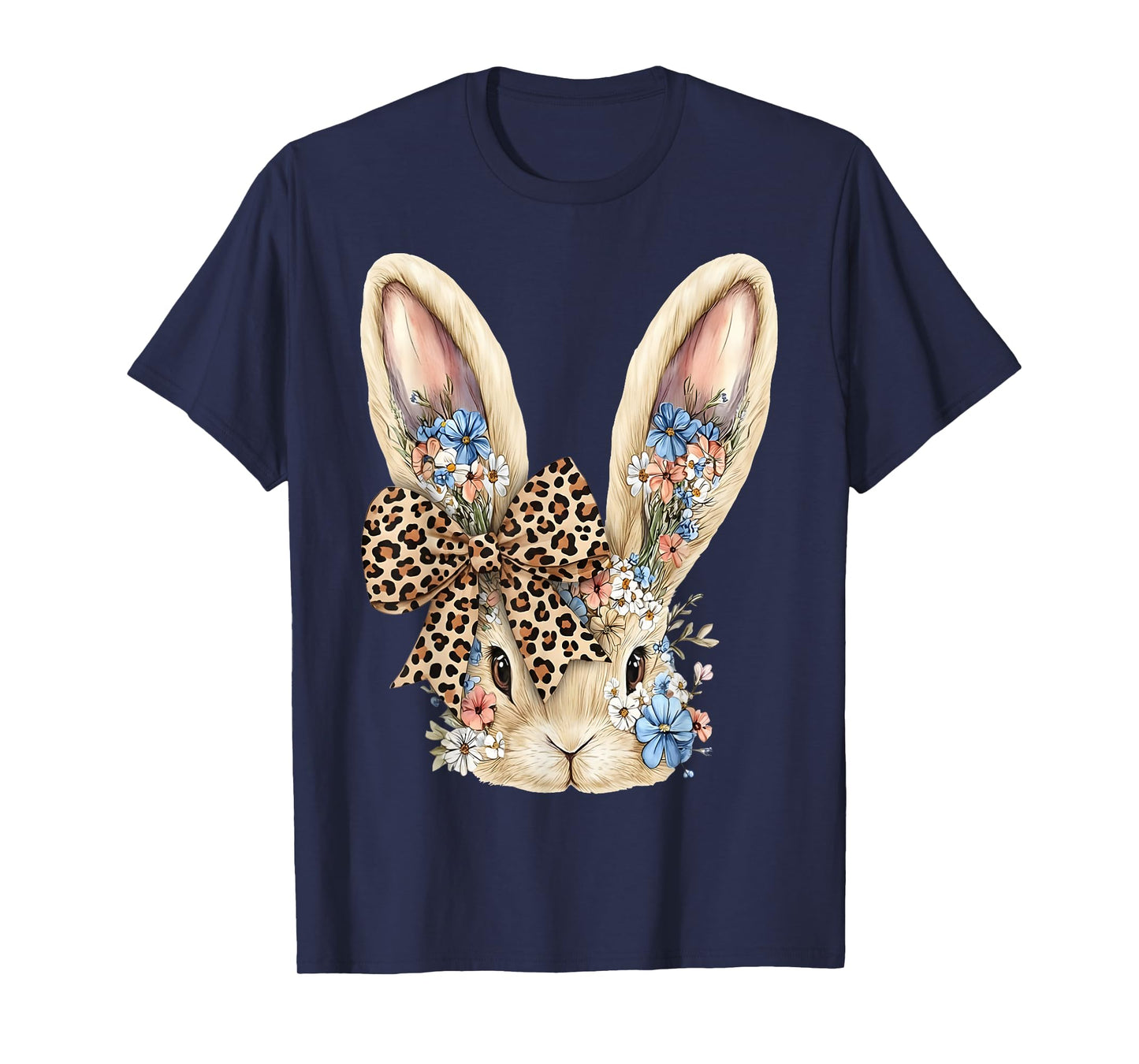 Cute Easter Bunny Face Leopard Bow Floral Rabbit for Women T-Shirt