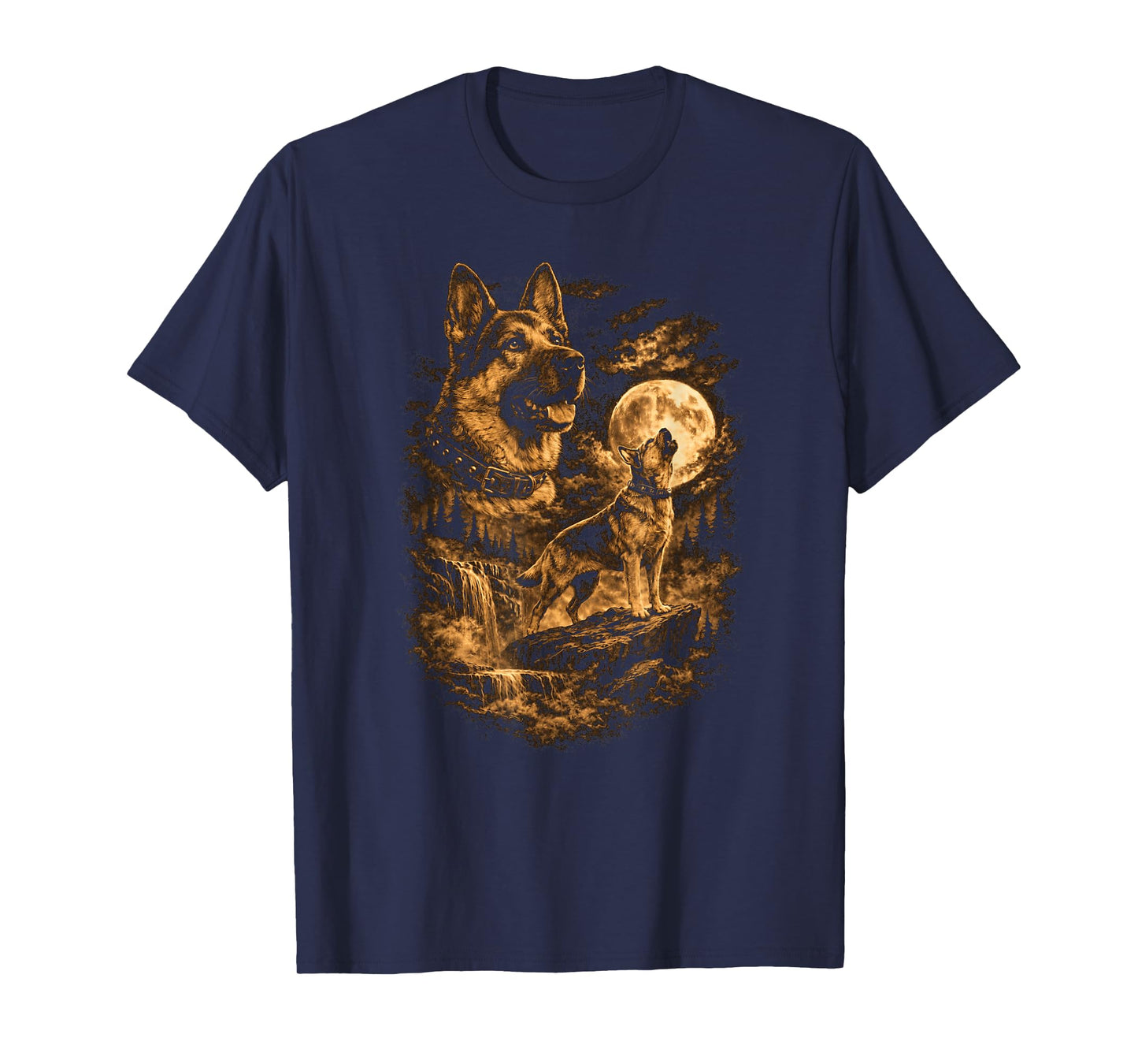 German Shepherd Howling Moon Dog Fantasy Forrest Wilderness T-Shirt