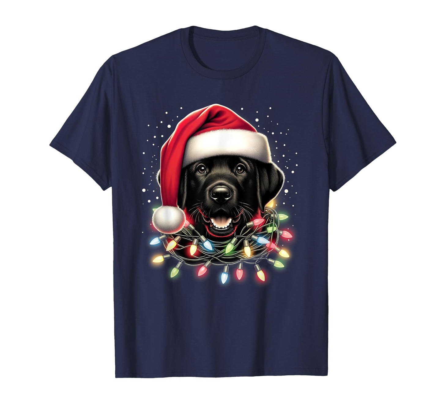 Black Lab Labrador Christmas Tree Light Pajama Dog Xmas T-Shirt for Men Women Kids