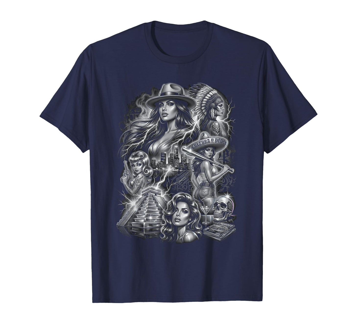 Chicano Art Lowrider Culture Aztec Pyramid West Coast T-Shirt