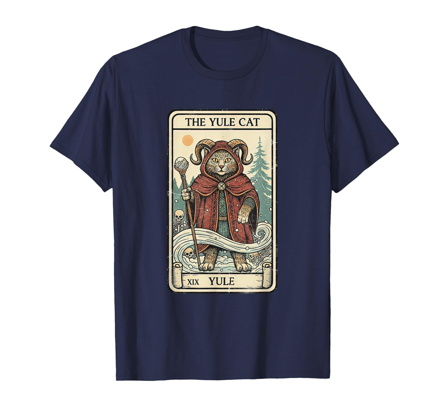 Retro Vintage The Yule Cat Tarot Card Christmas Holiday Xmas T-Shirt