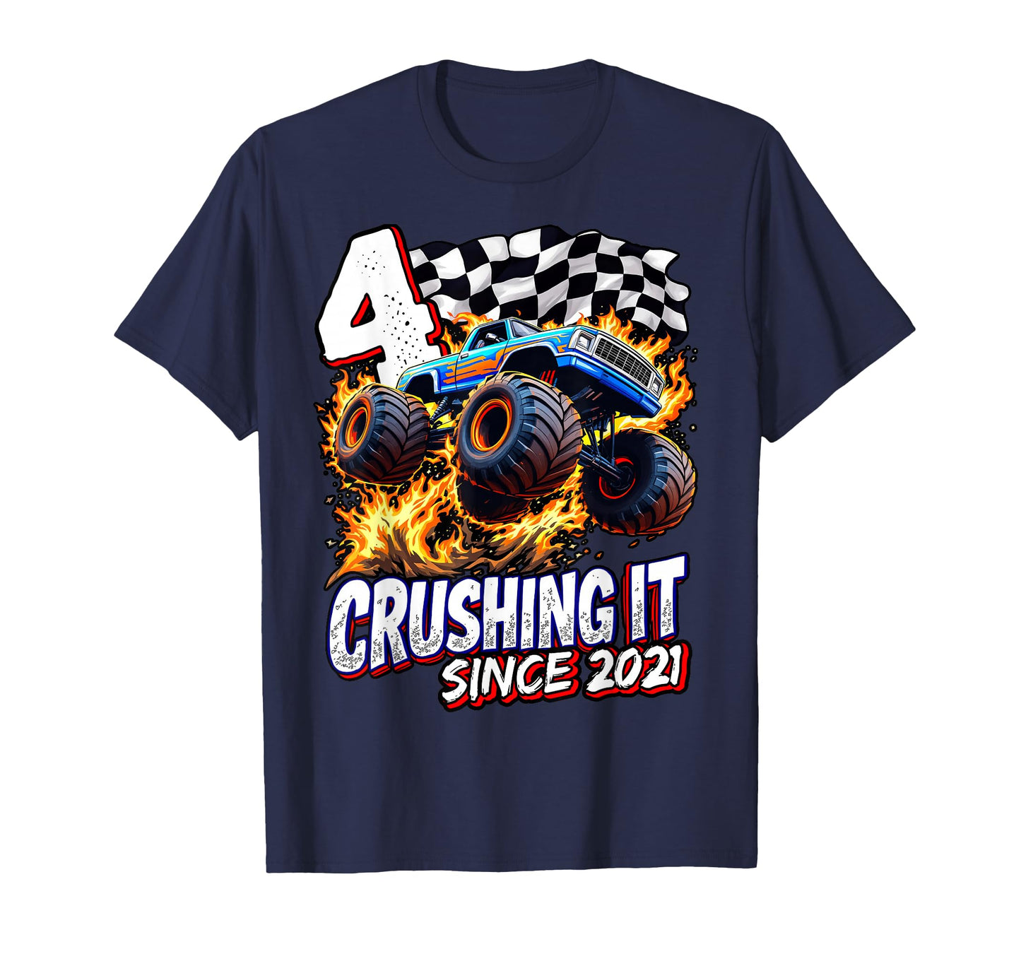 Birthday Monster Truck 4 year Old Boys 4th Party Born 2021 T-Shirt