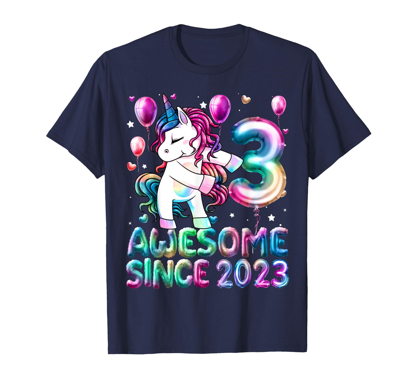 3 Year Old Girl Awesome Since 2023 Unicorn 3rd Birthday Girl T-Shirt